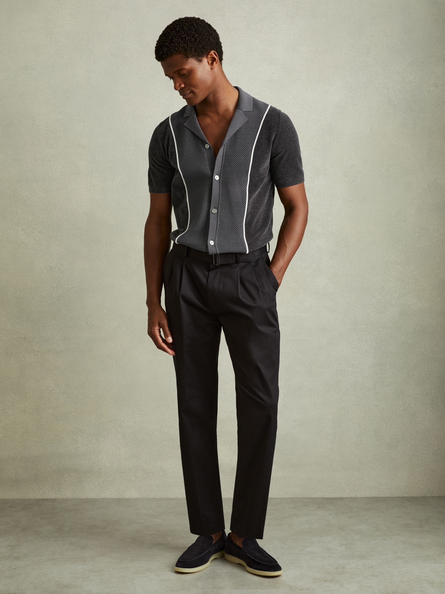 Hybrid Velour Cuban Collar Shirt in Steel Blue