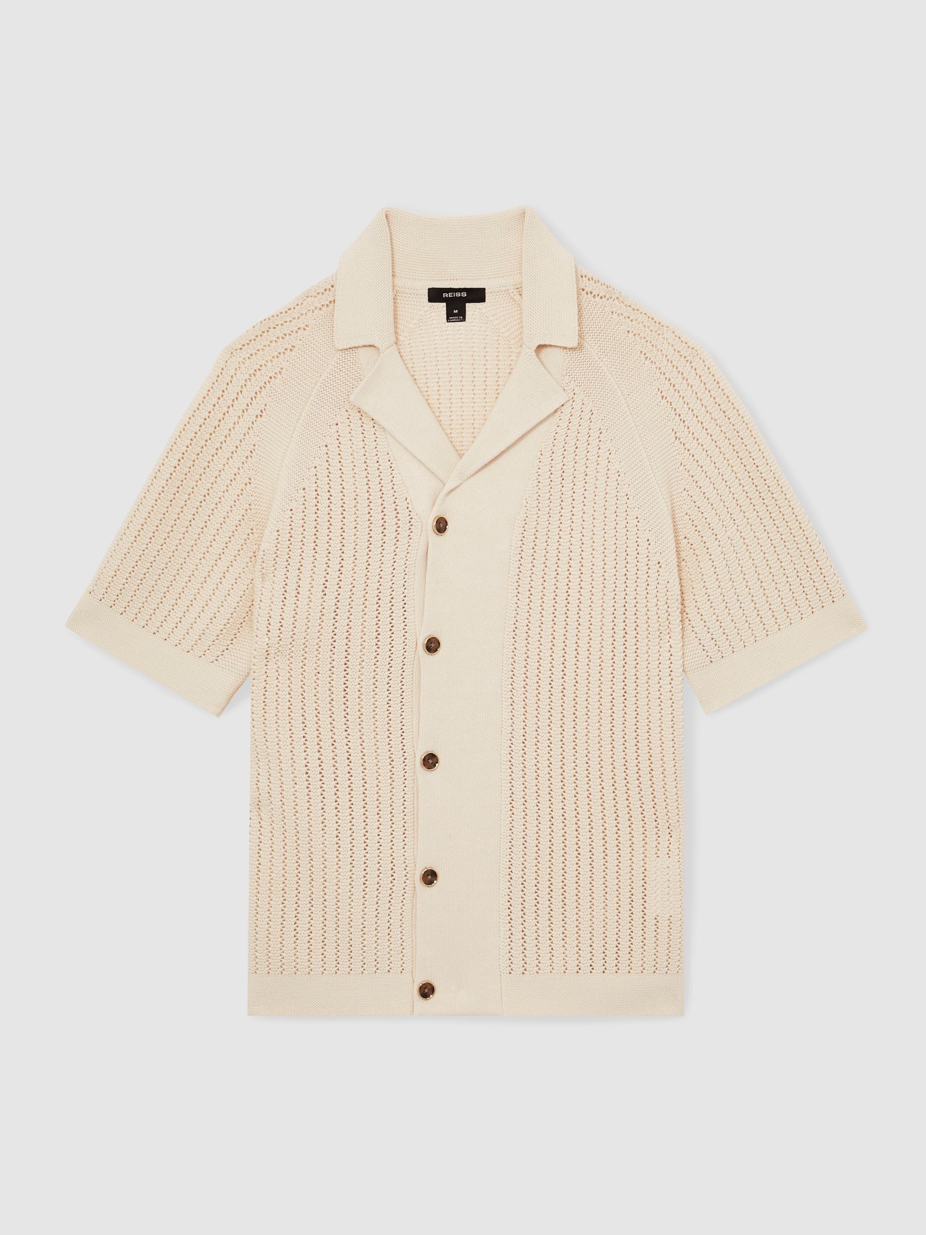 Cotton Textured-Knit Cuban-Collar Shirt in Light Stone