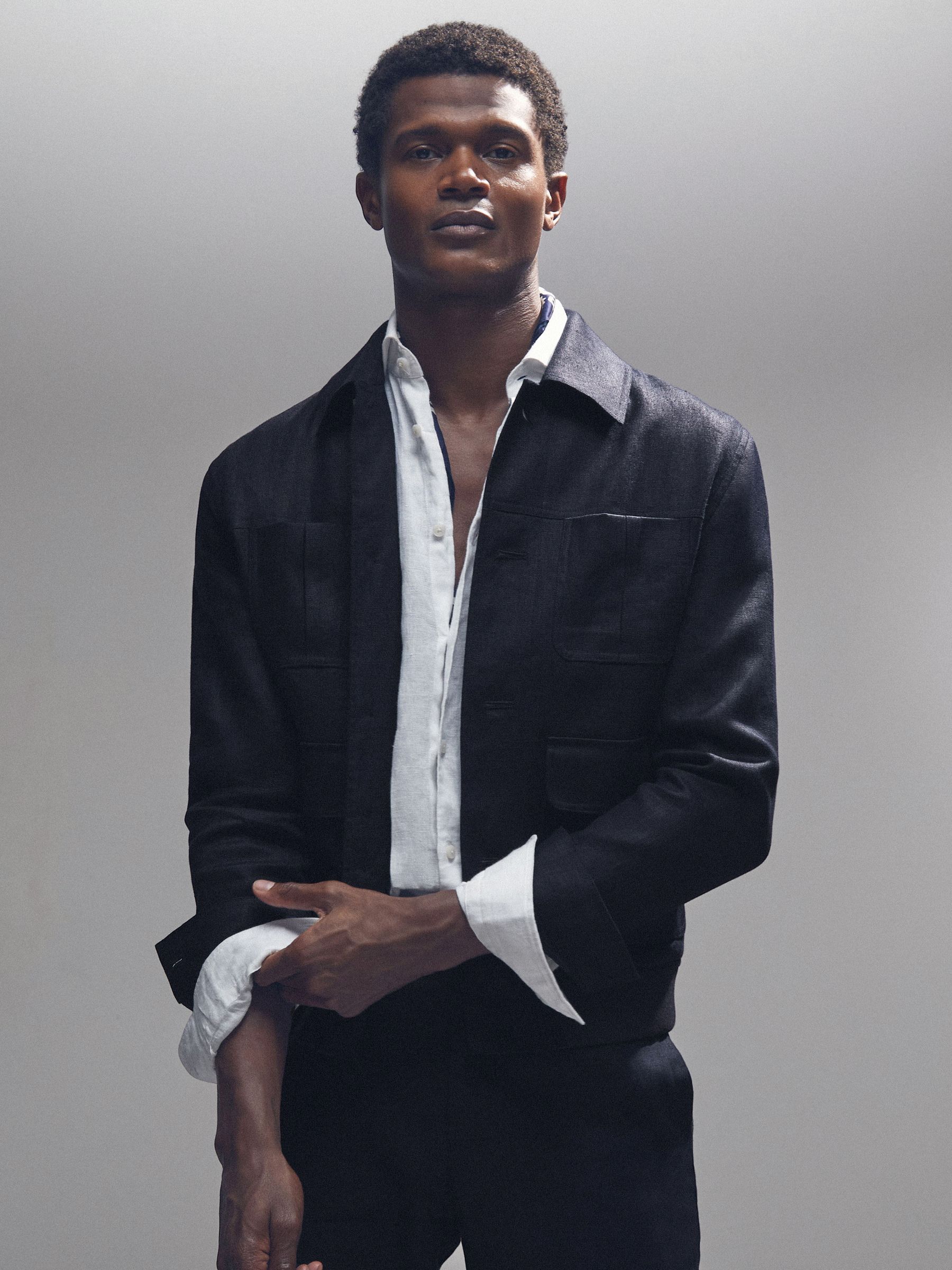 Linen Four-Pocket Jacket in Navy