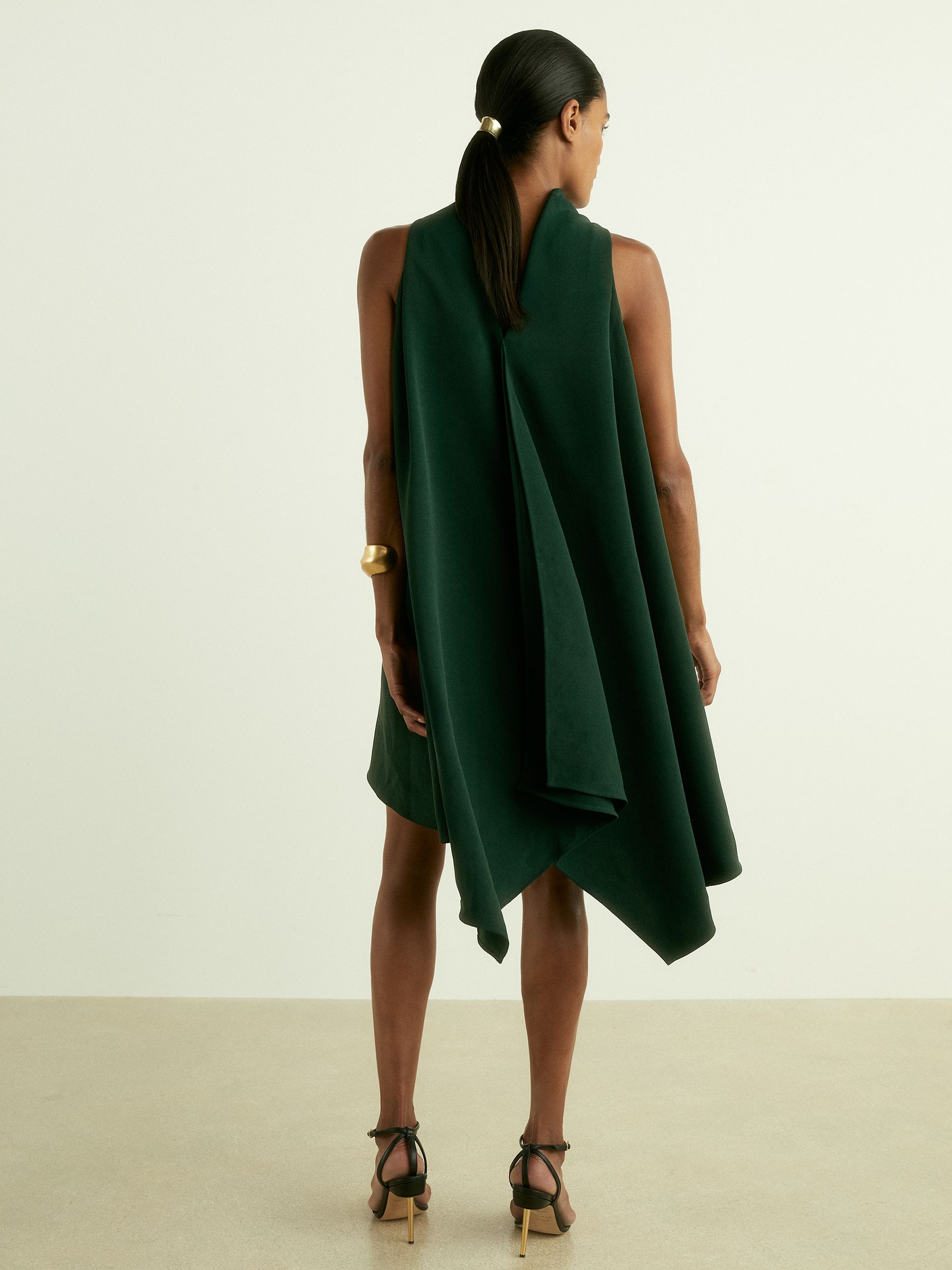 High-Neck Drape Back Mini Dress in Green