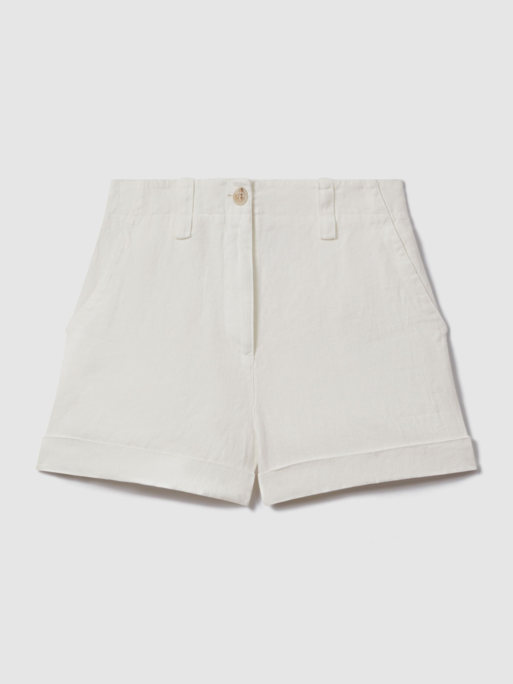 Linen Garment Dyed Shorts in White
