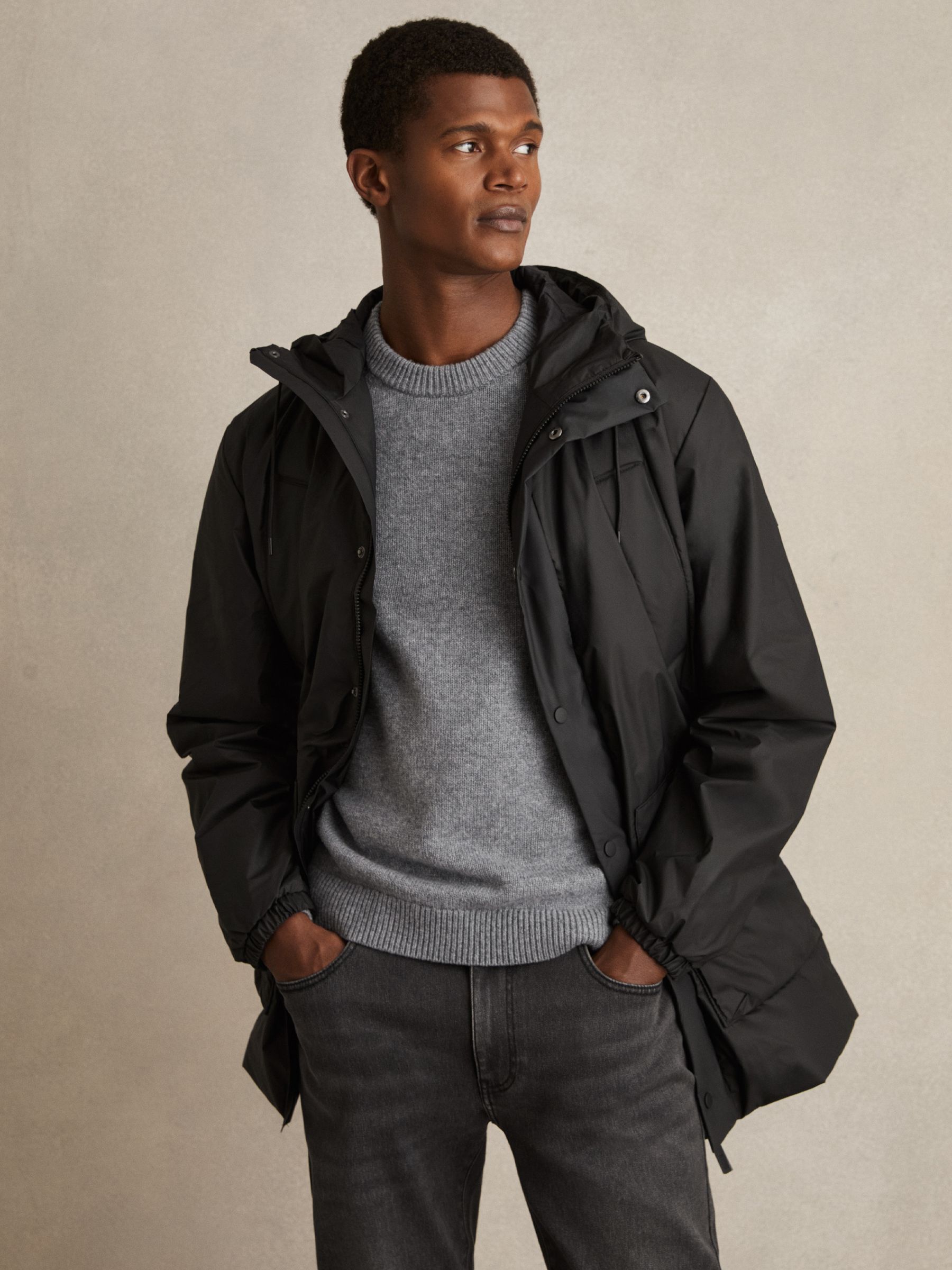 Rains Long Insulated Cargo Jacket in Black