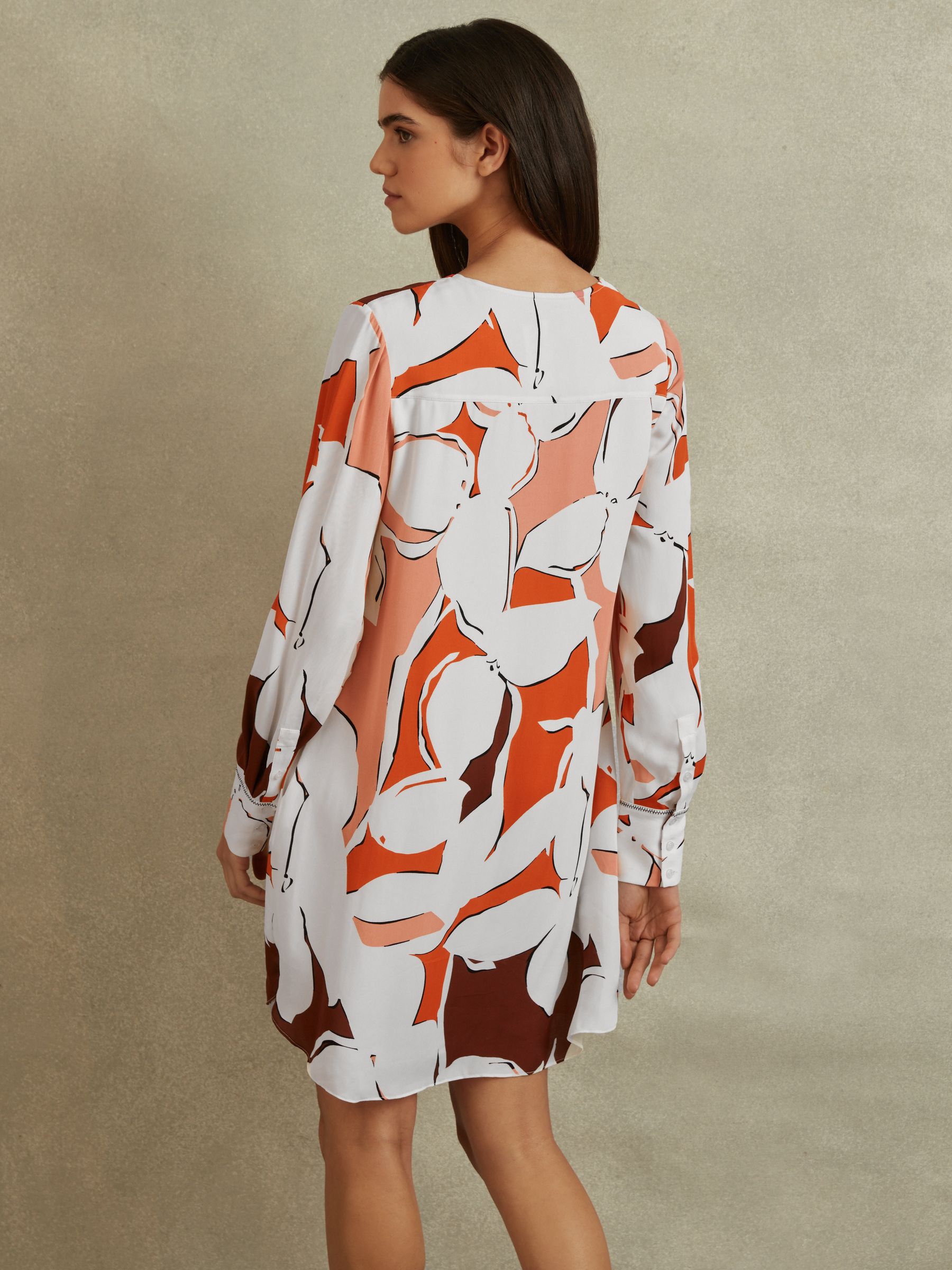 Printed Tie Neck Mini Dress in Cream/Red