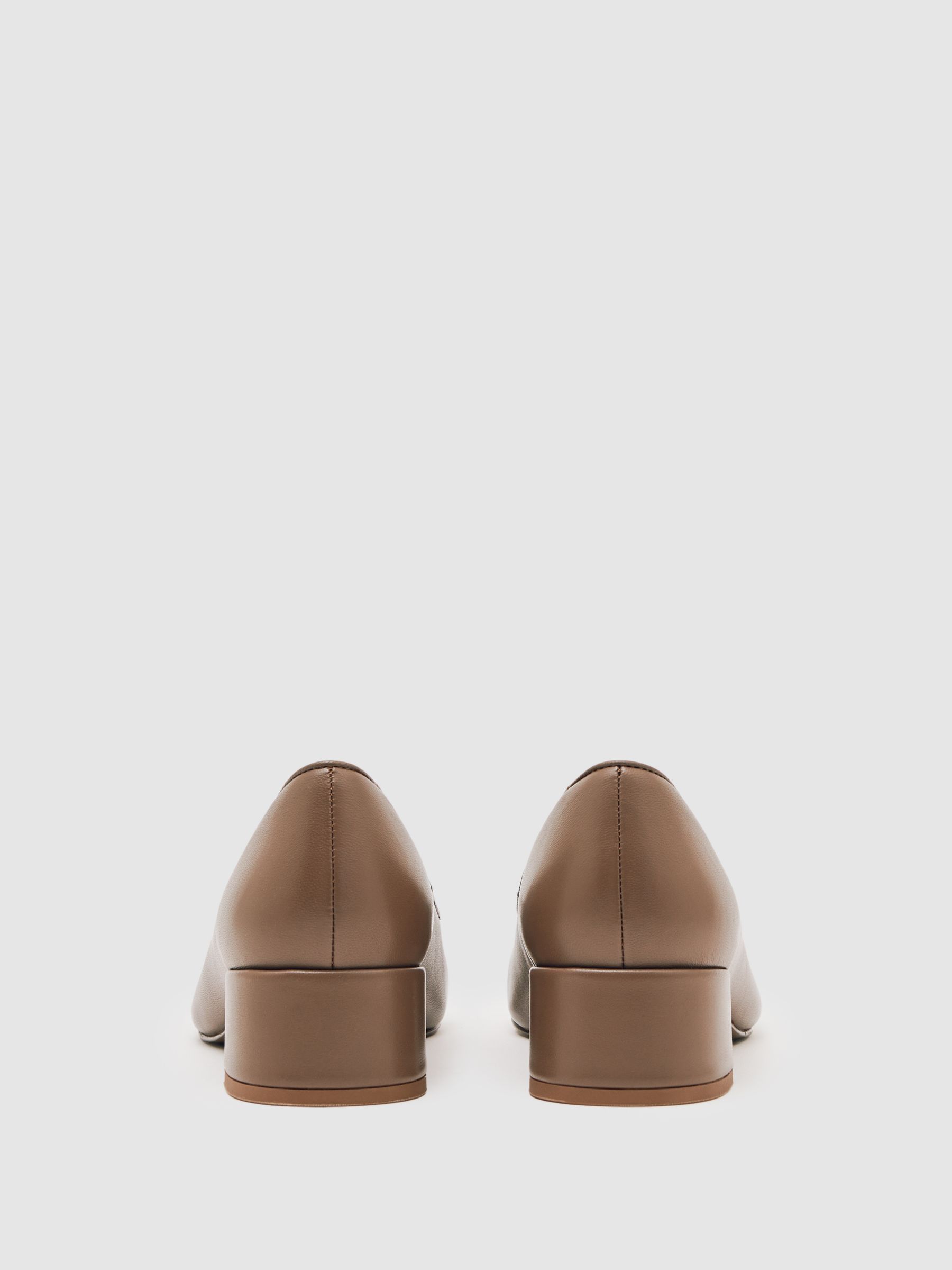 Leather Block Heel Ballerina Shoes in Neutral