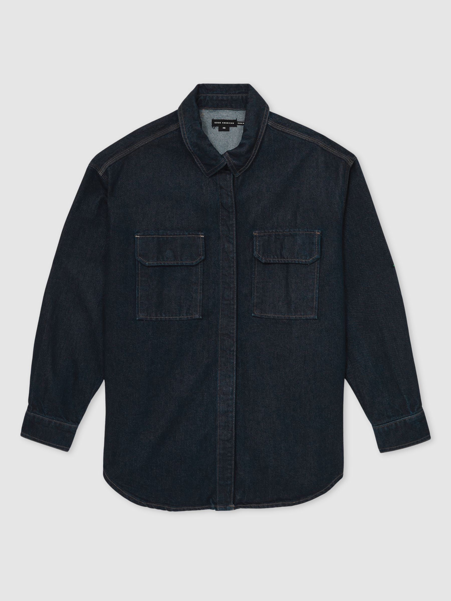 Good American Oversized Denim Shirt in Dark Indigo