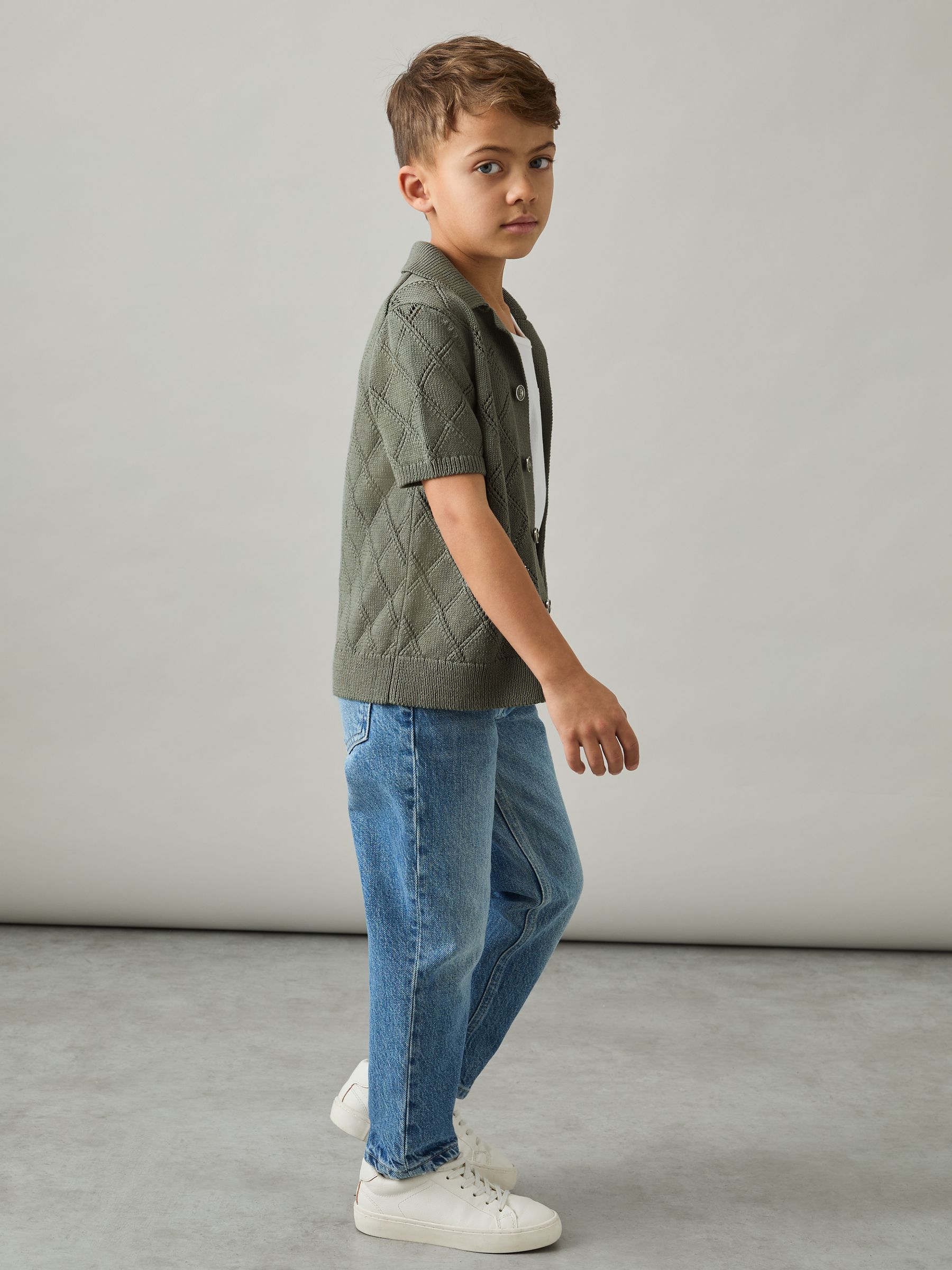 3-9 yrs Cotton Blend Diamond Knit Shirt in Dark Sage