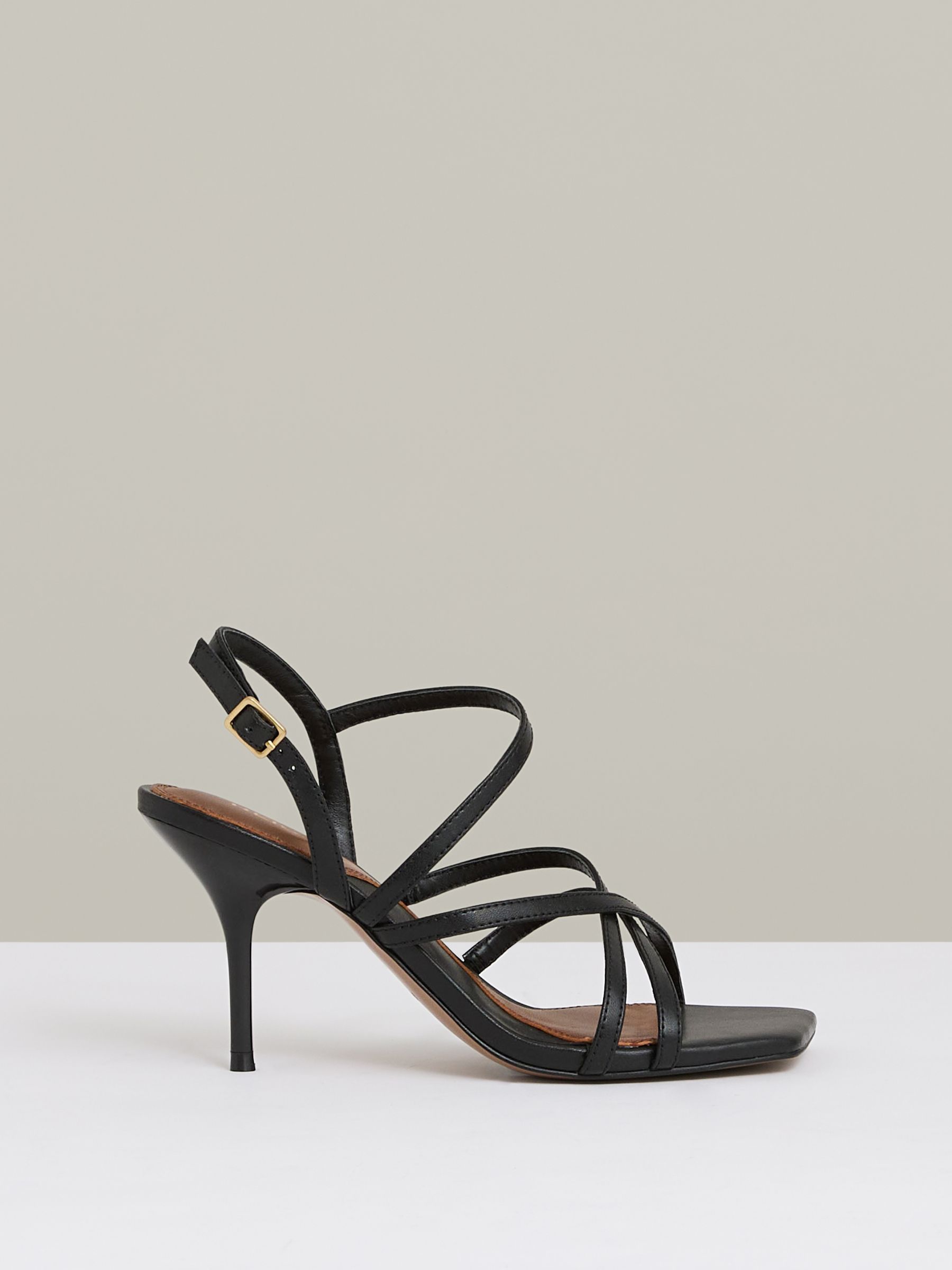 Leather Strappy Stiletto Sandals in Black
