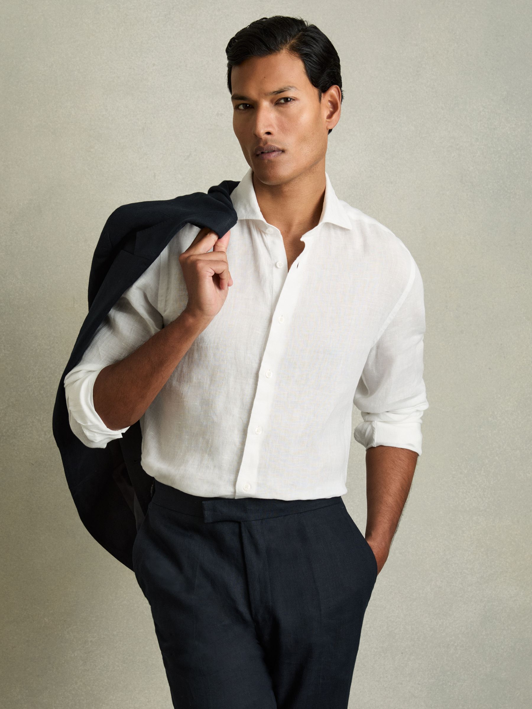 Linen Button-Through Shirt in White