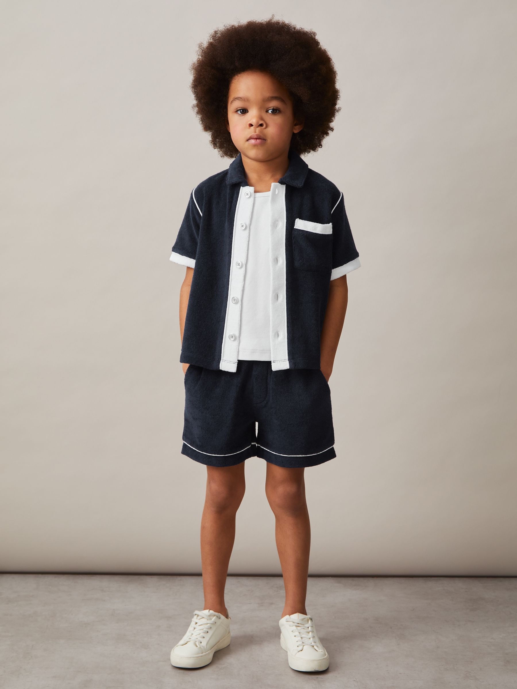 3-9 yrs Velour Colour-Block Shirt in Blue Multi