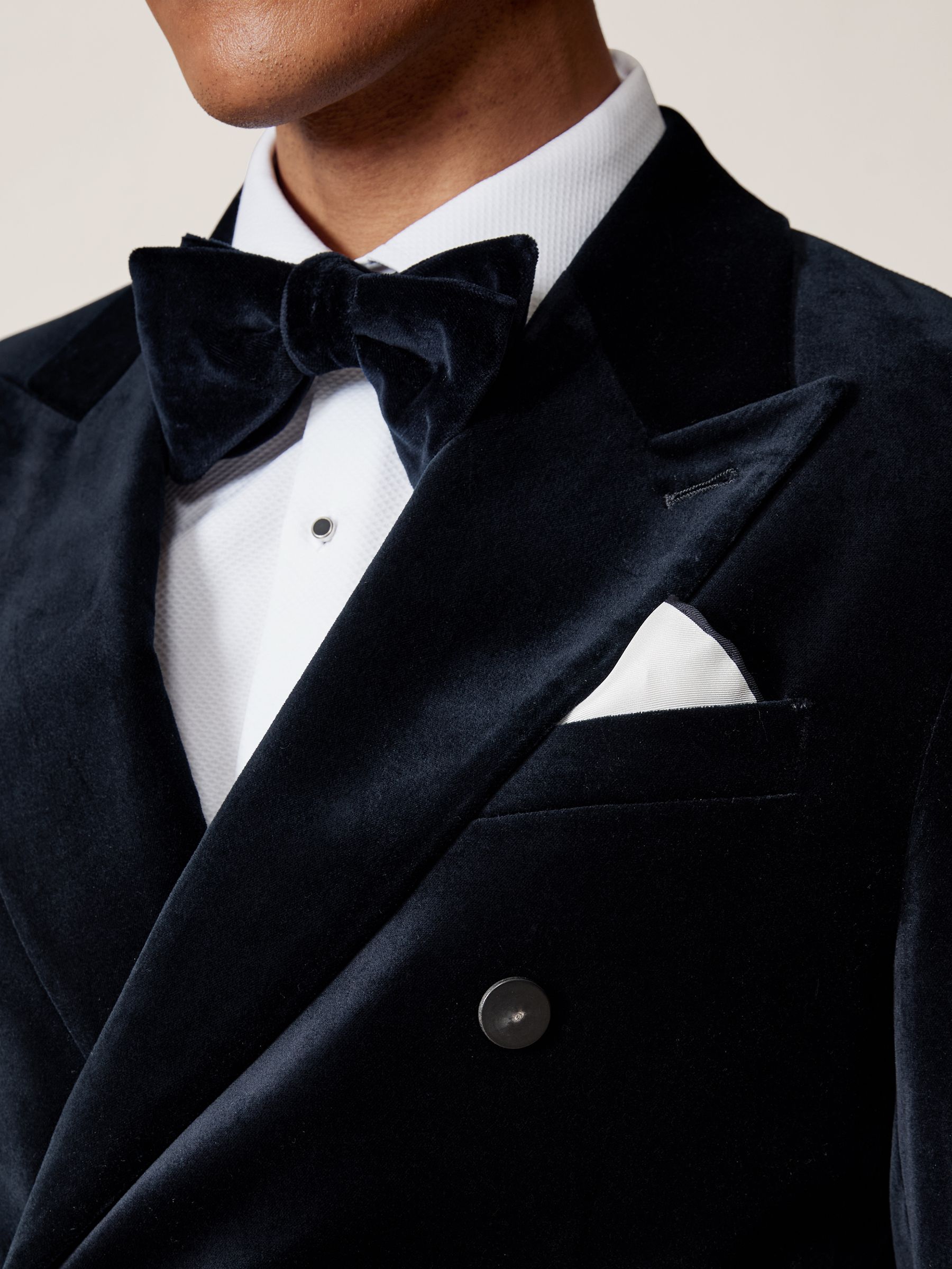 Double-Breasted Velvet Blazer Regular-Fit in Navy