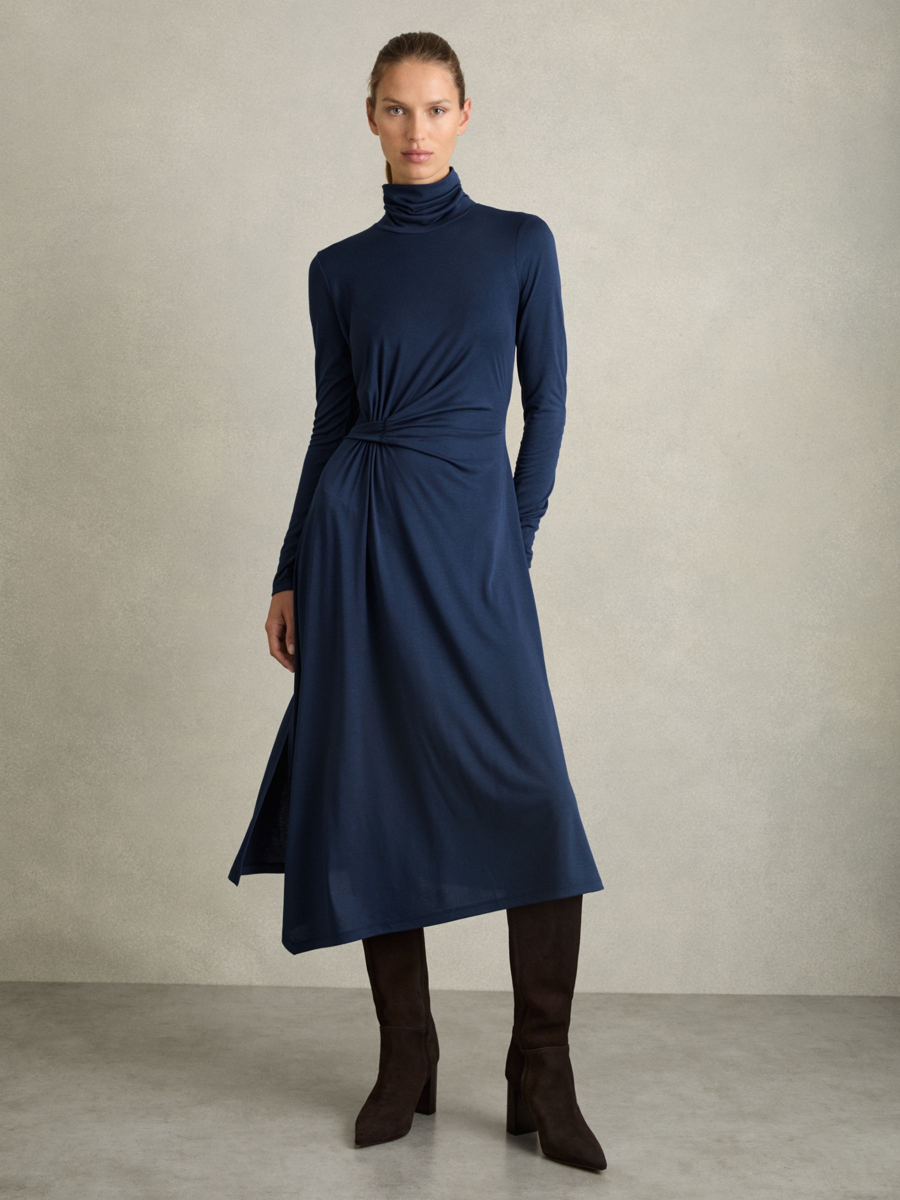 Draped Jersey Midi Dress in Blue