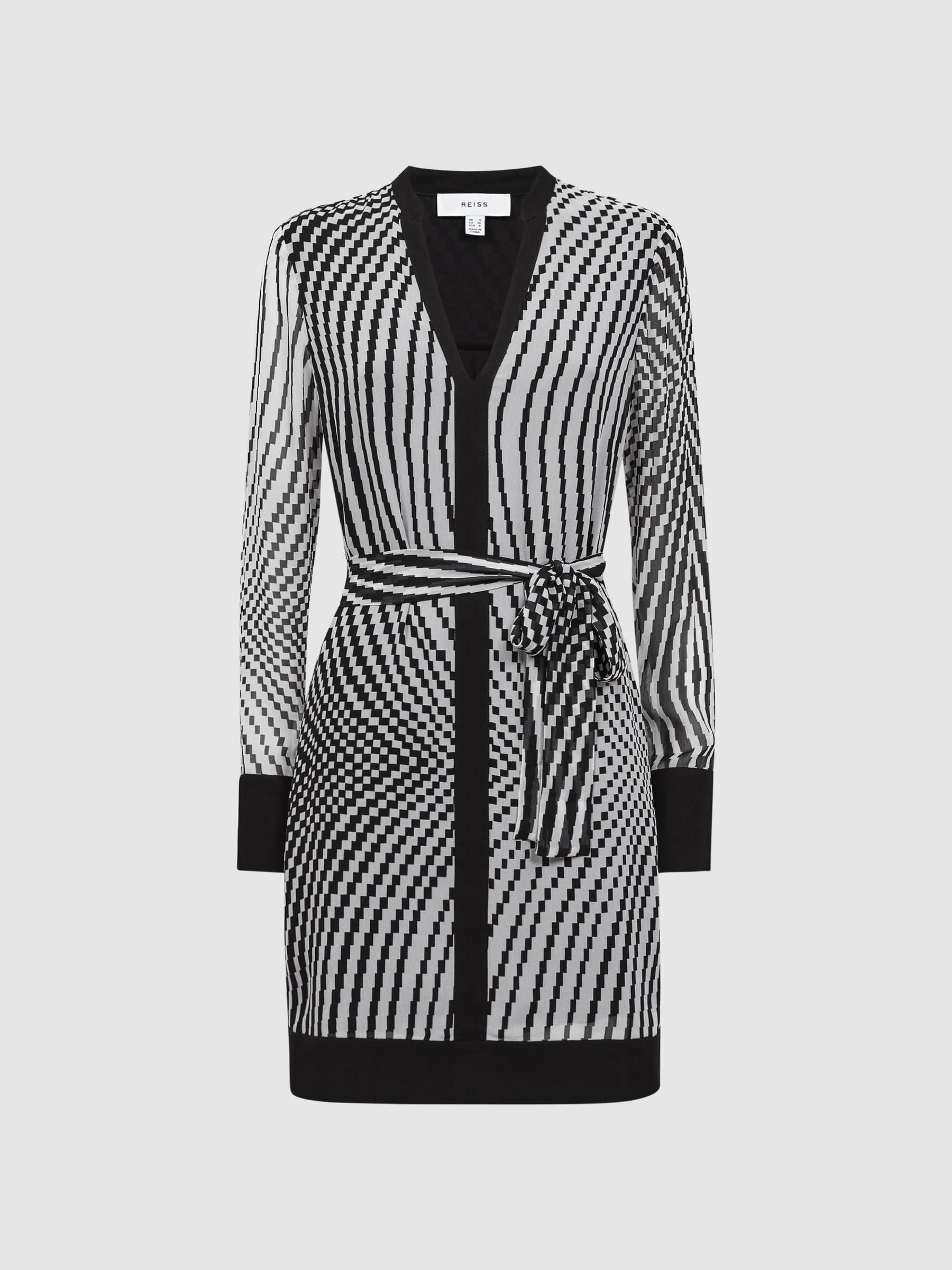 Check Belted Mini Dress in Black/White