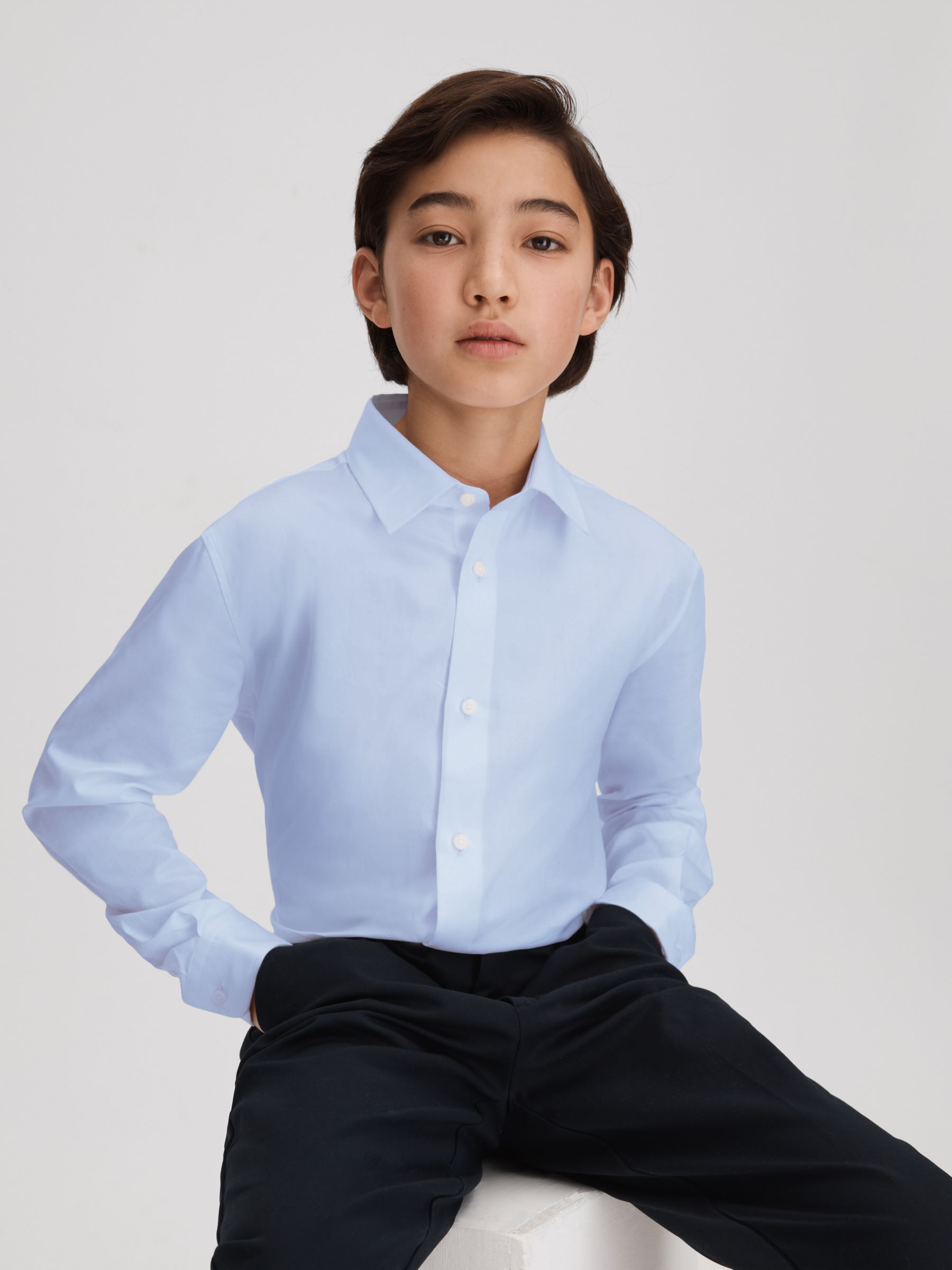 3-9 yrs Slim Fit Cotton Shirt in Soft Blue