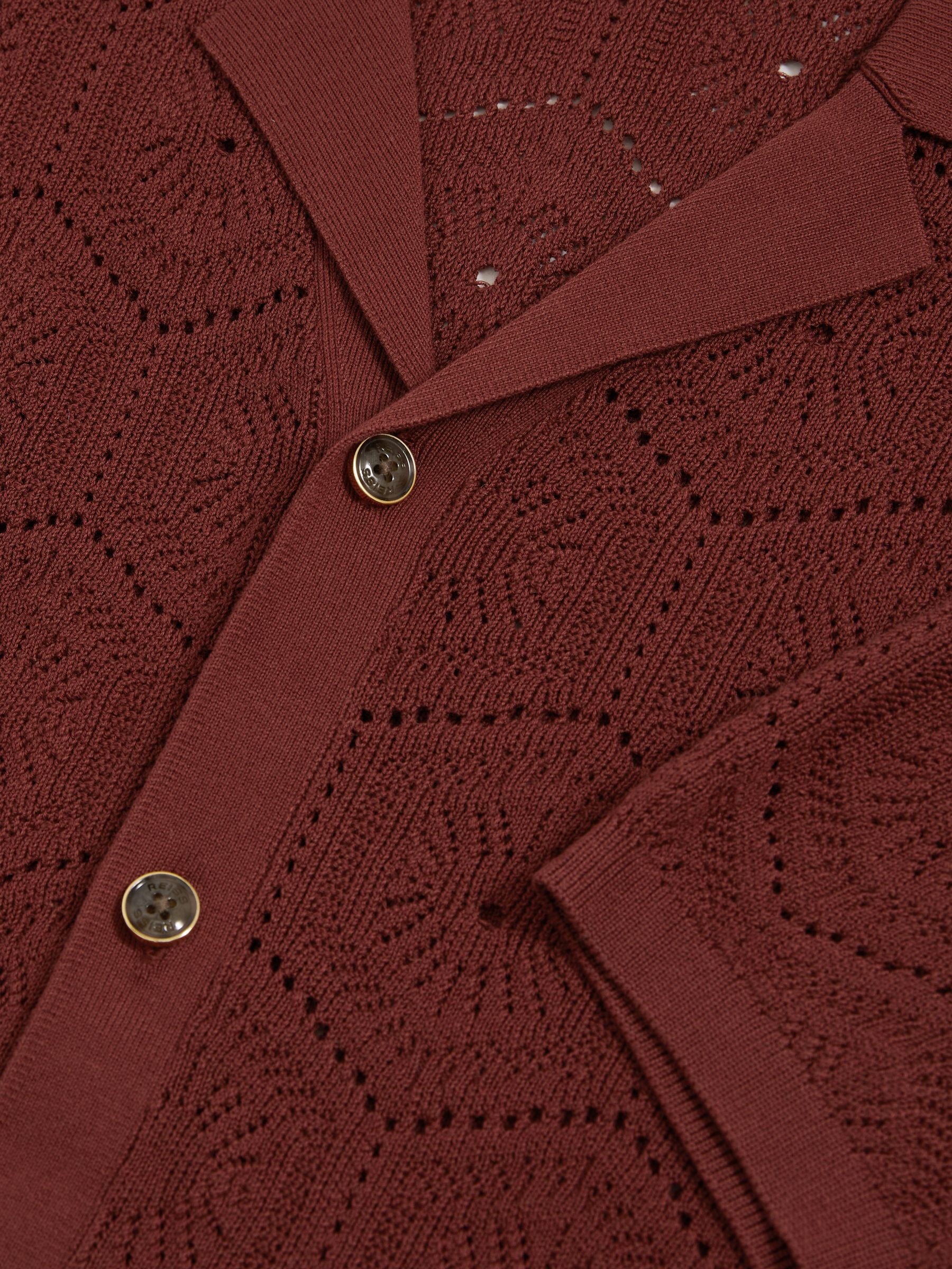 Pointelle Button-Through Shirt in Brick Red