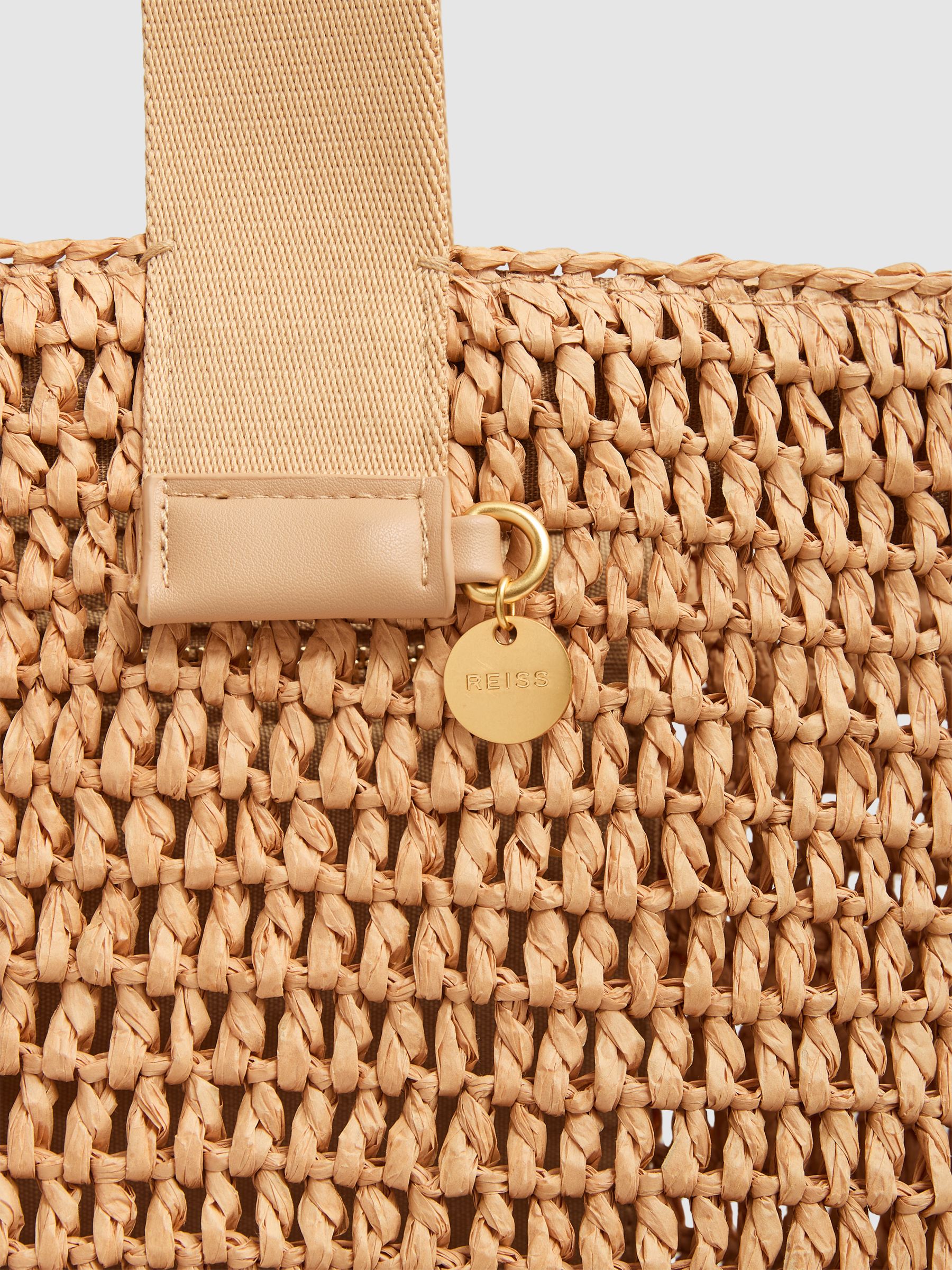 Crochet Raffia Tote Bag in Tan