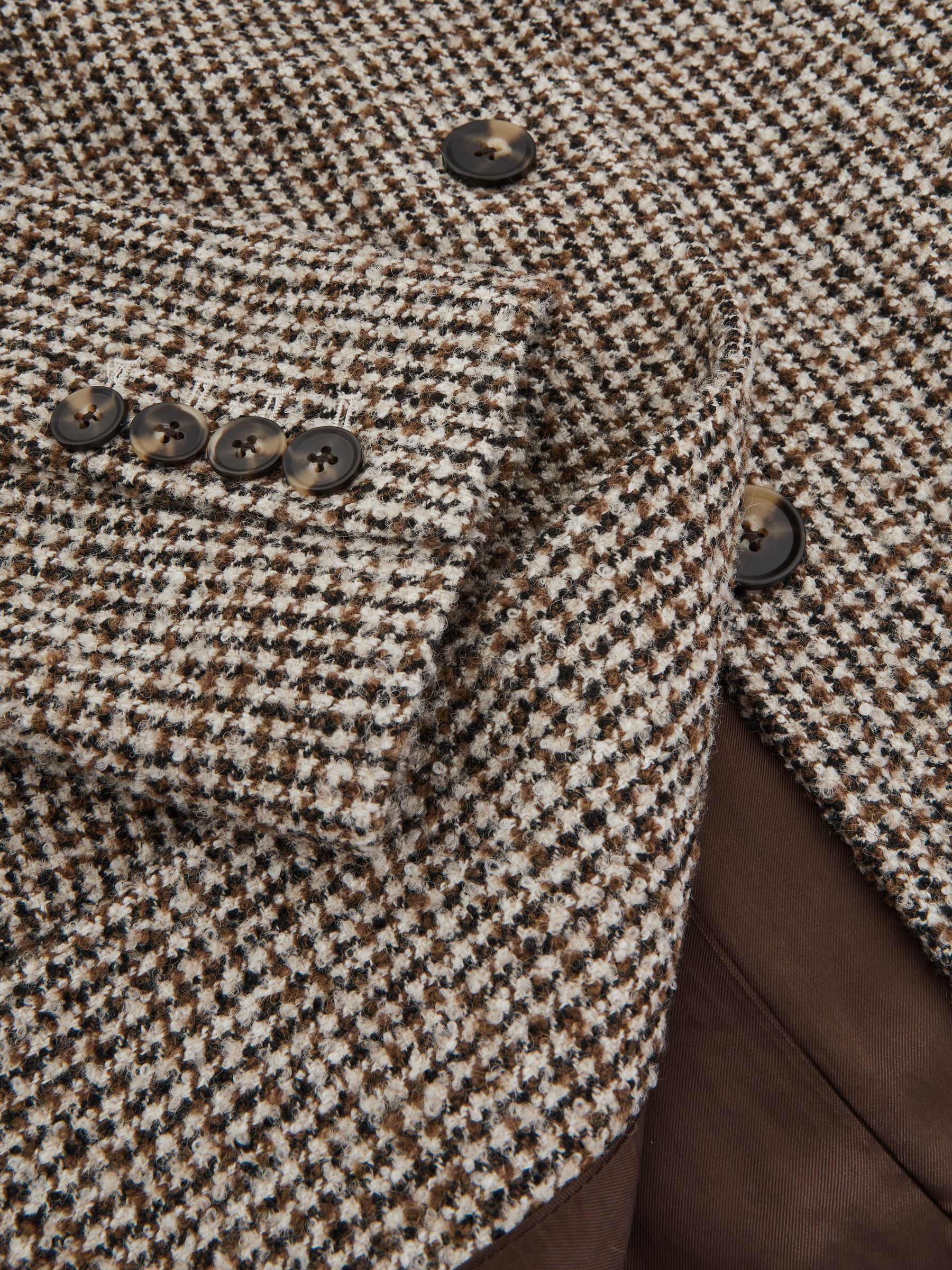 Wool-Blend Houndstooth-Check Coat in Brown Check