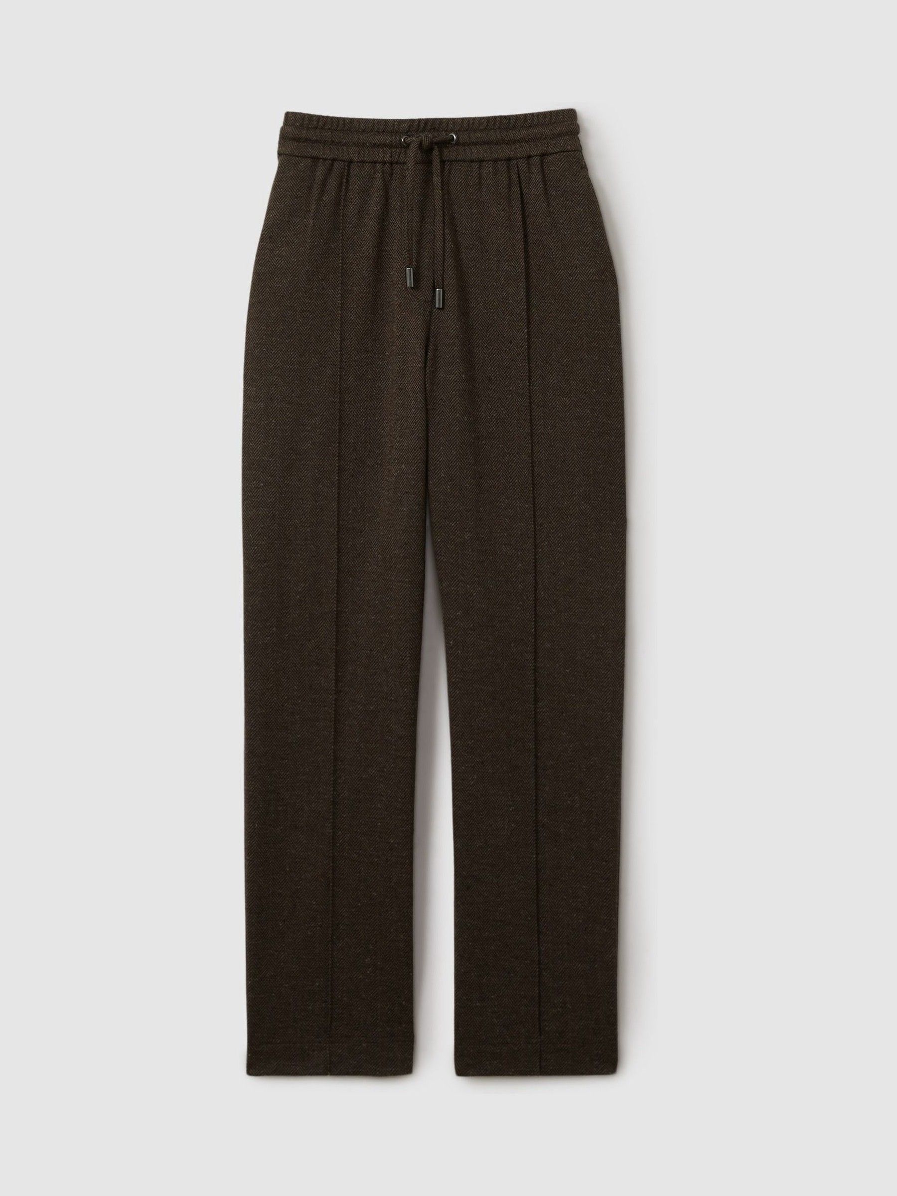 Marled Cotton Blend Drawstring Tapered Trousers in Chocolate