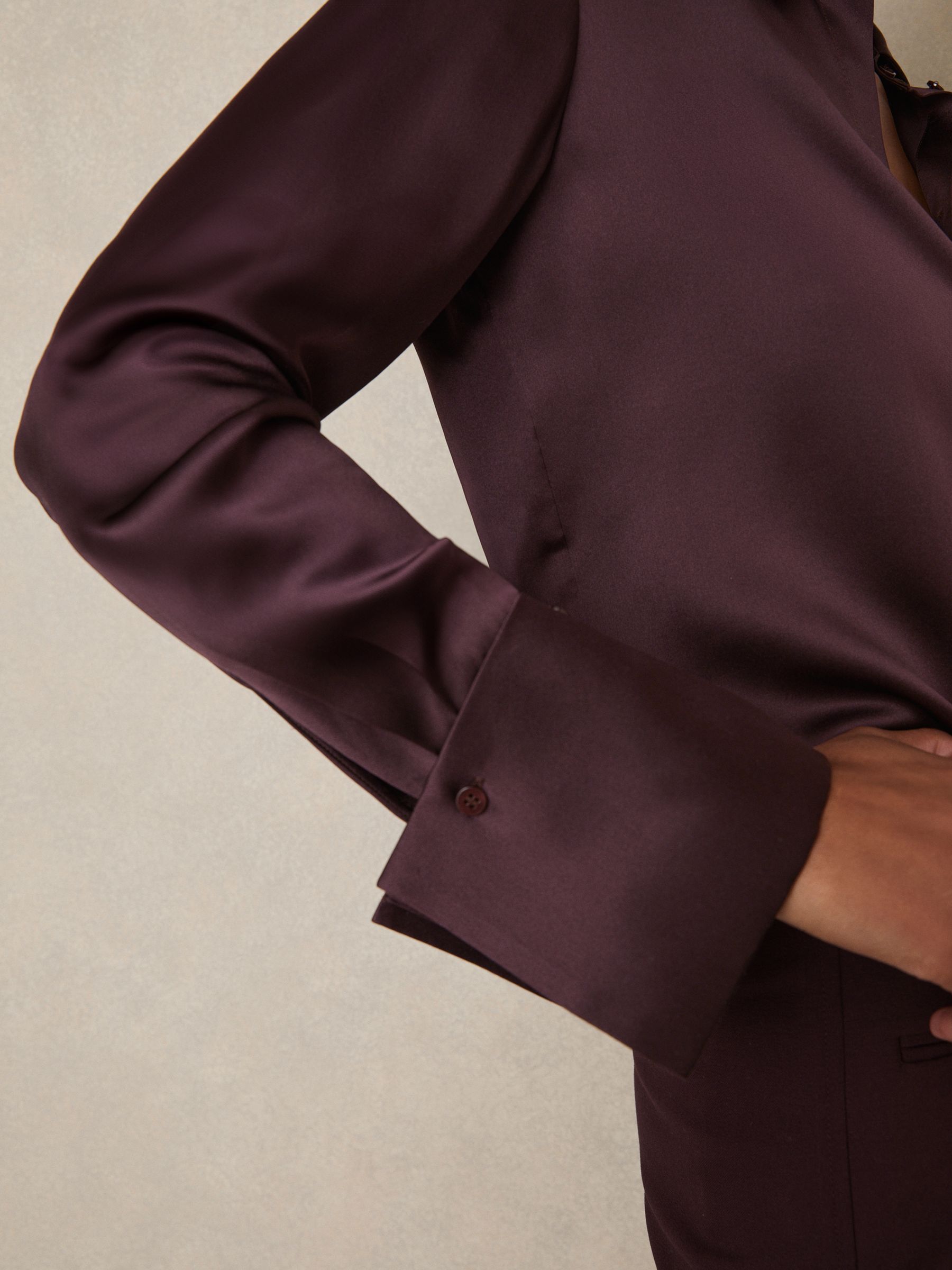 Silk Double-Cuff Button-Through Shirt in Red