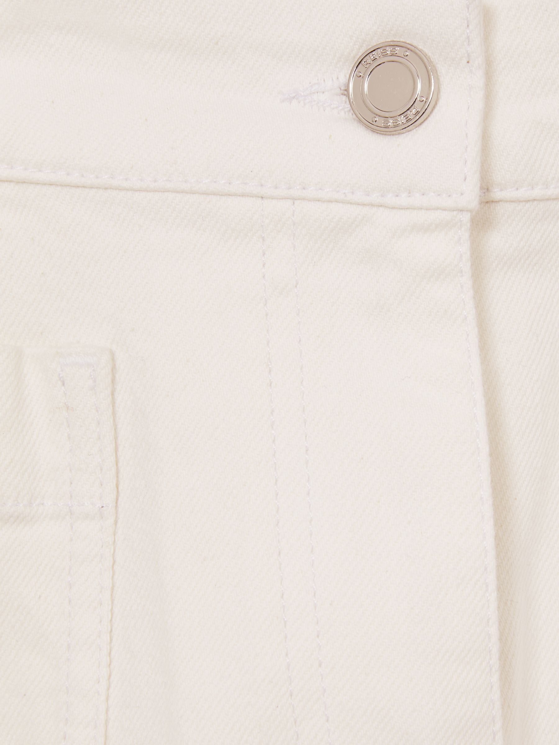 Mid-Rise Patch Pocket Denim Shorts in White