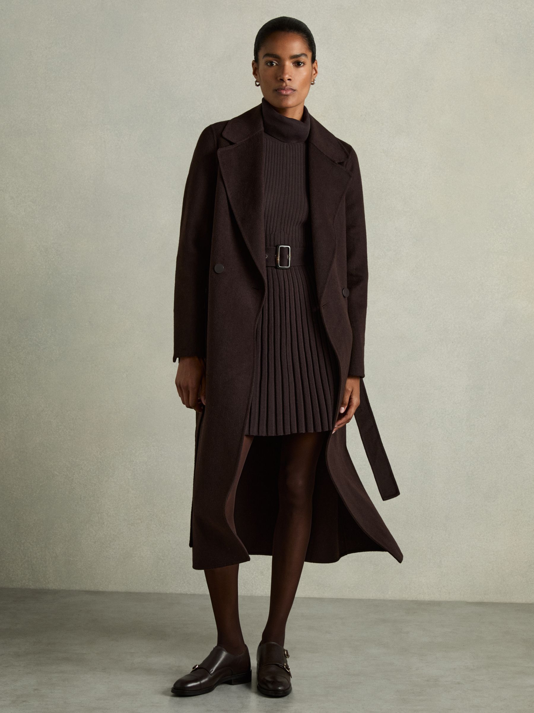 Roll-Neck Ribbed Mini Dress in Brown