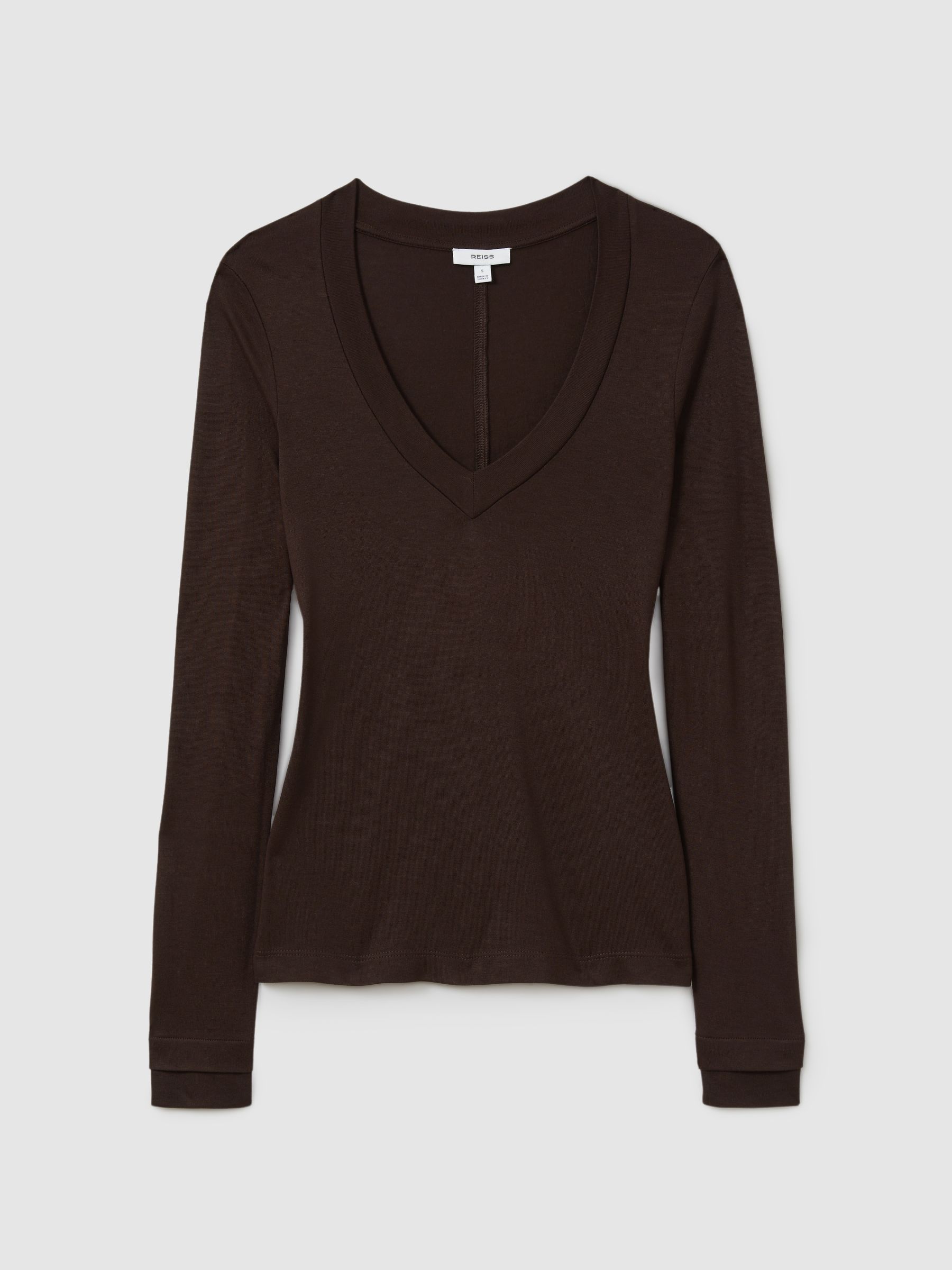 Jersey V-Neck Top in Chocolate