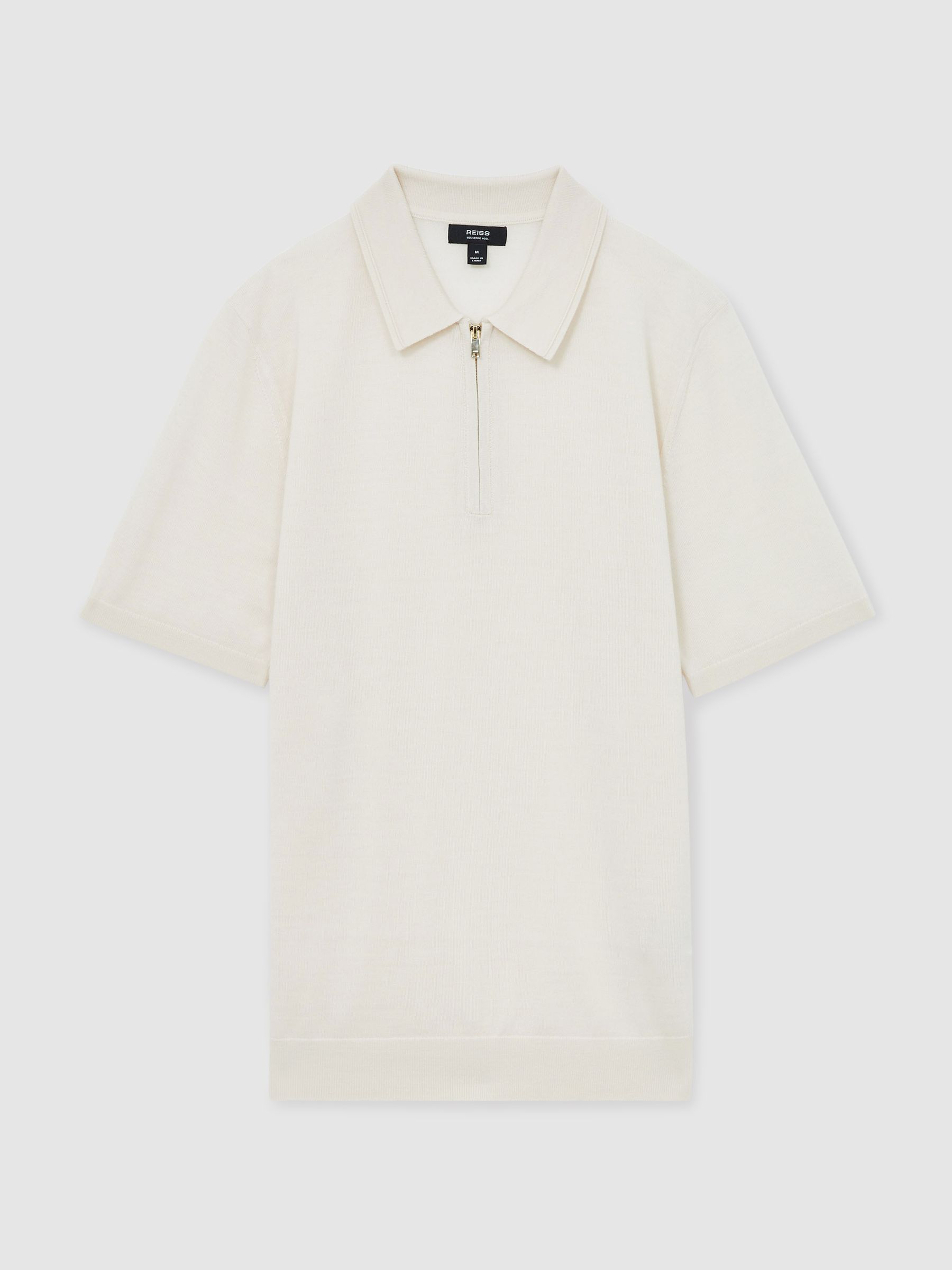 Merino Wool Half-Zip Polo Shirt in Snow White