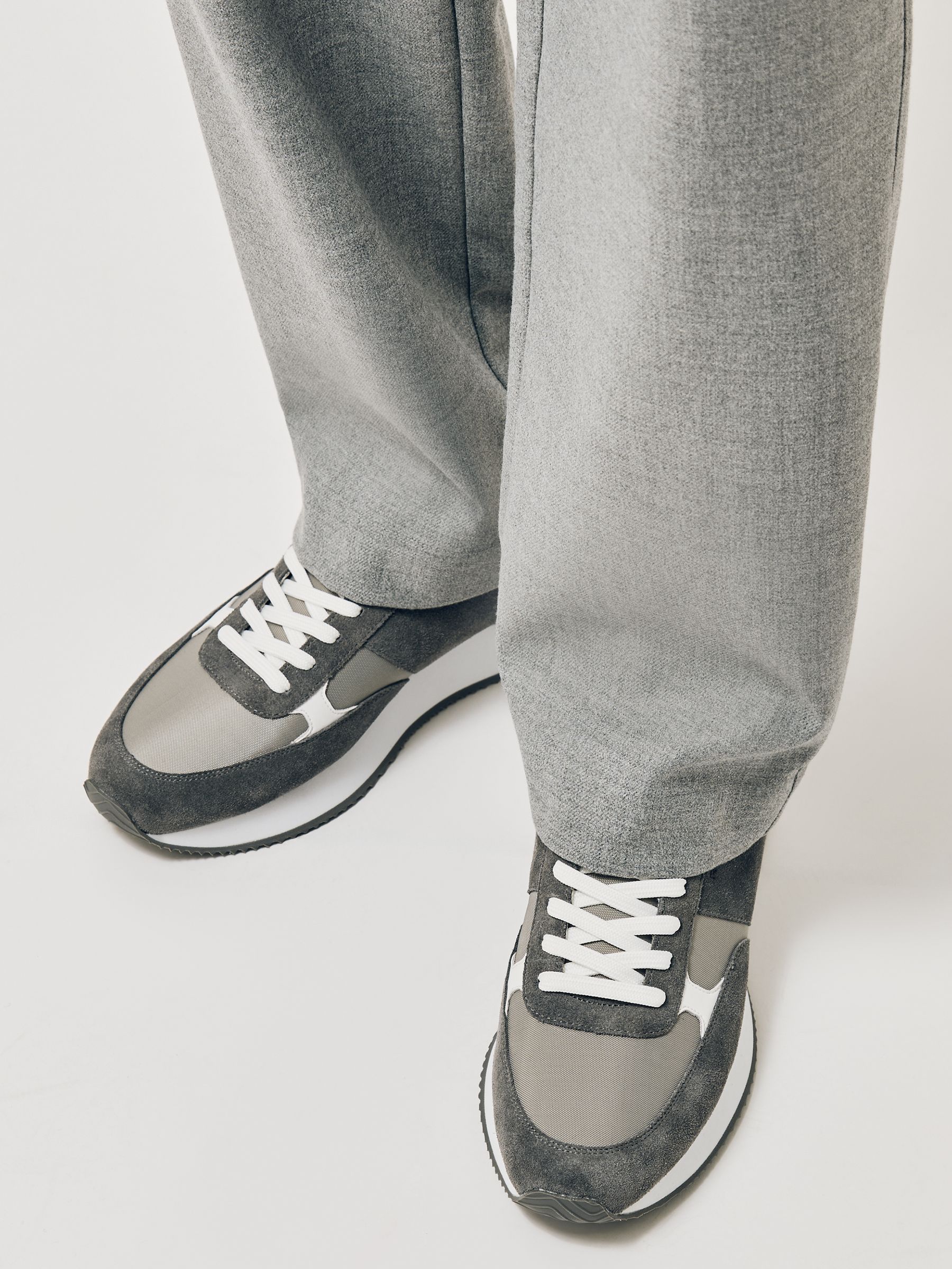 Suede Lace-Up Running Trainers in Graphite Grey