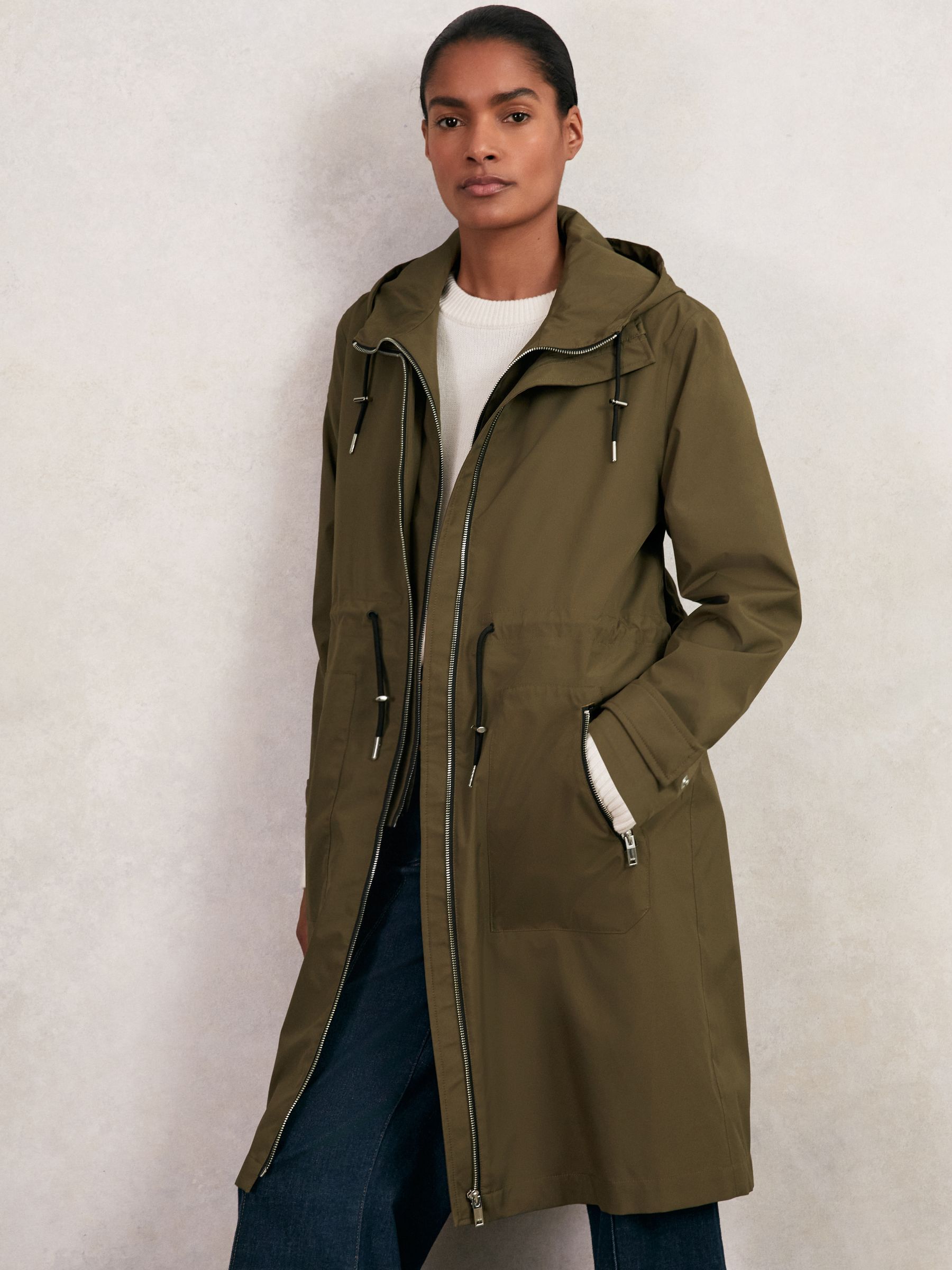 Removable-Hood Parka Rain Coat in Khaki