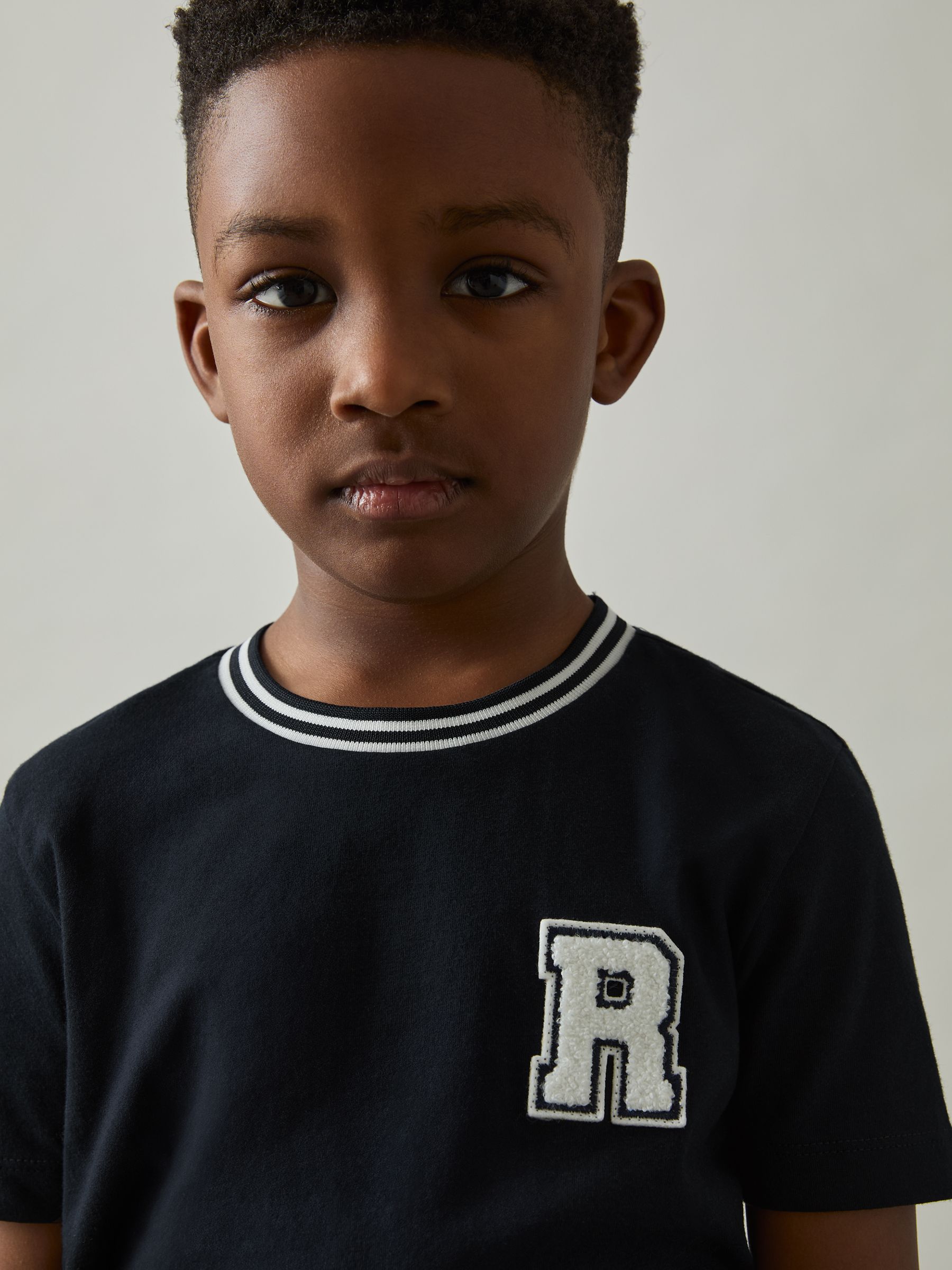 3-9 yrs Cotton Letter Patch T-Shirt in Navy