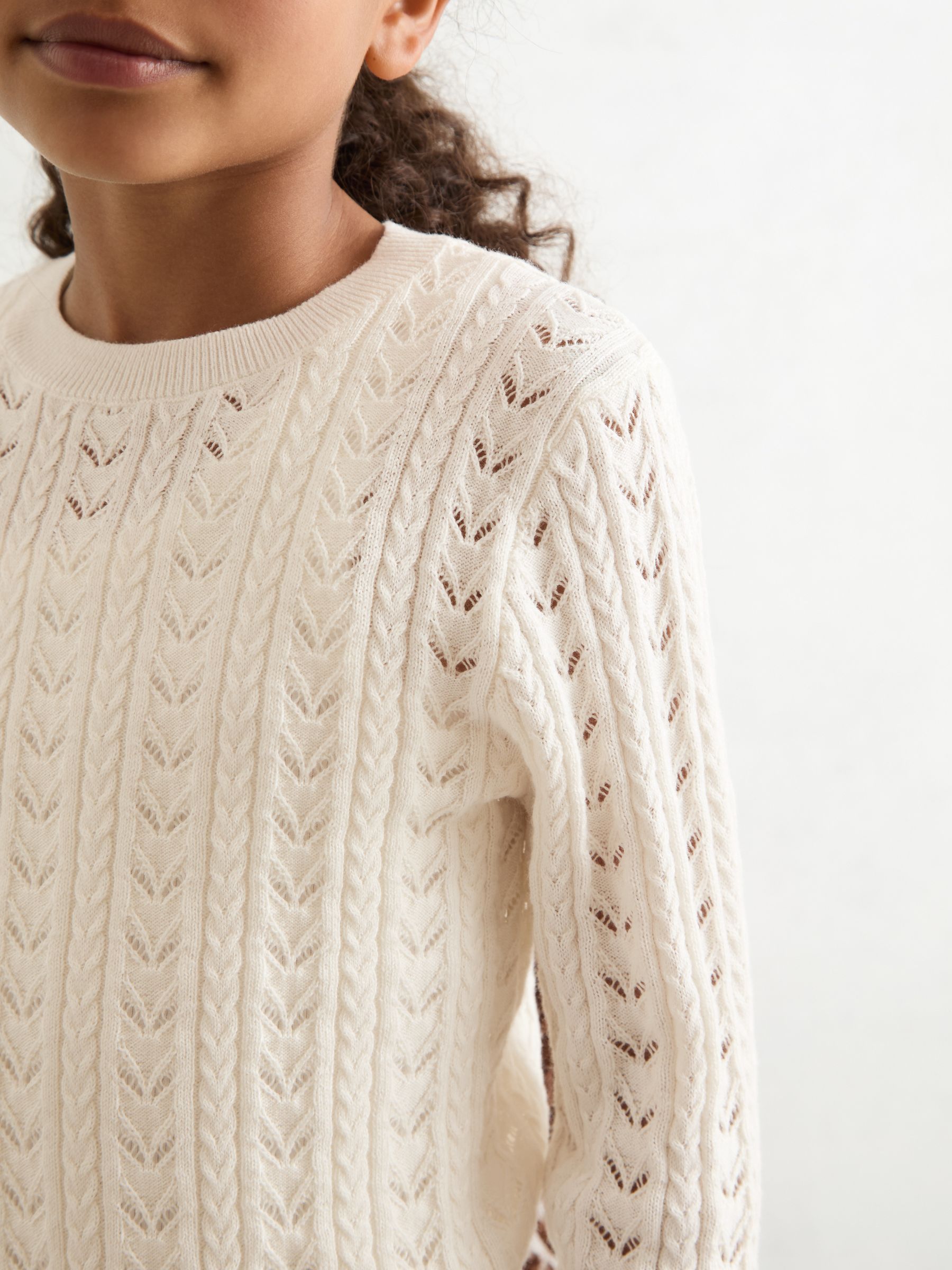 13-14 yrs Wool-Cotton Pointelle Jumper in Ivory
