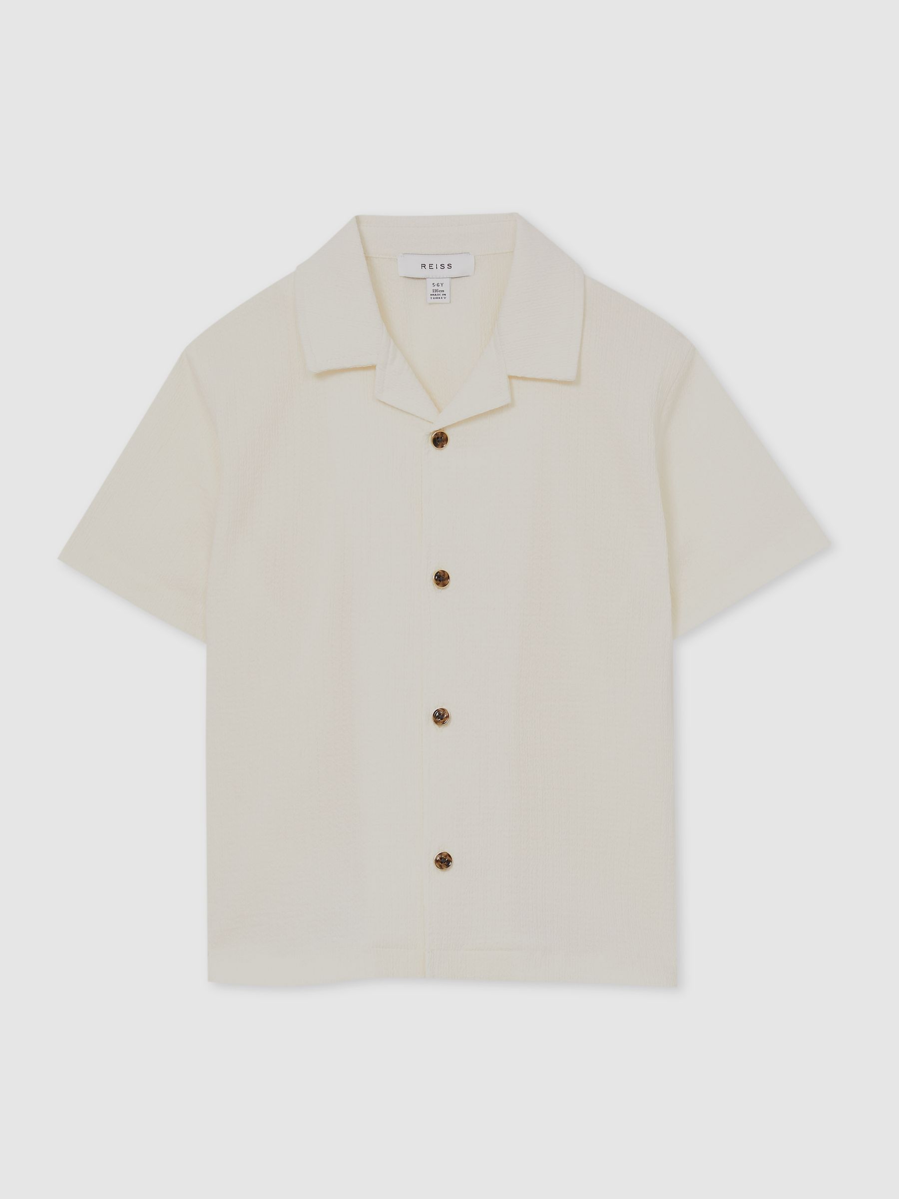 3-9 yrs Textured Cuban Collar Shirt in Off White