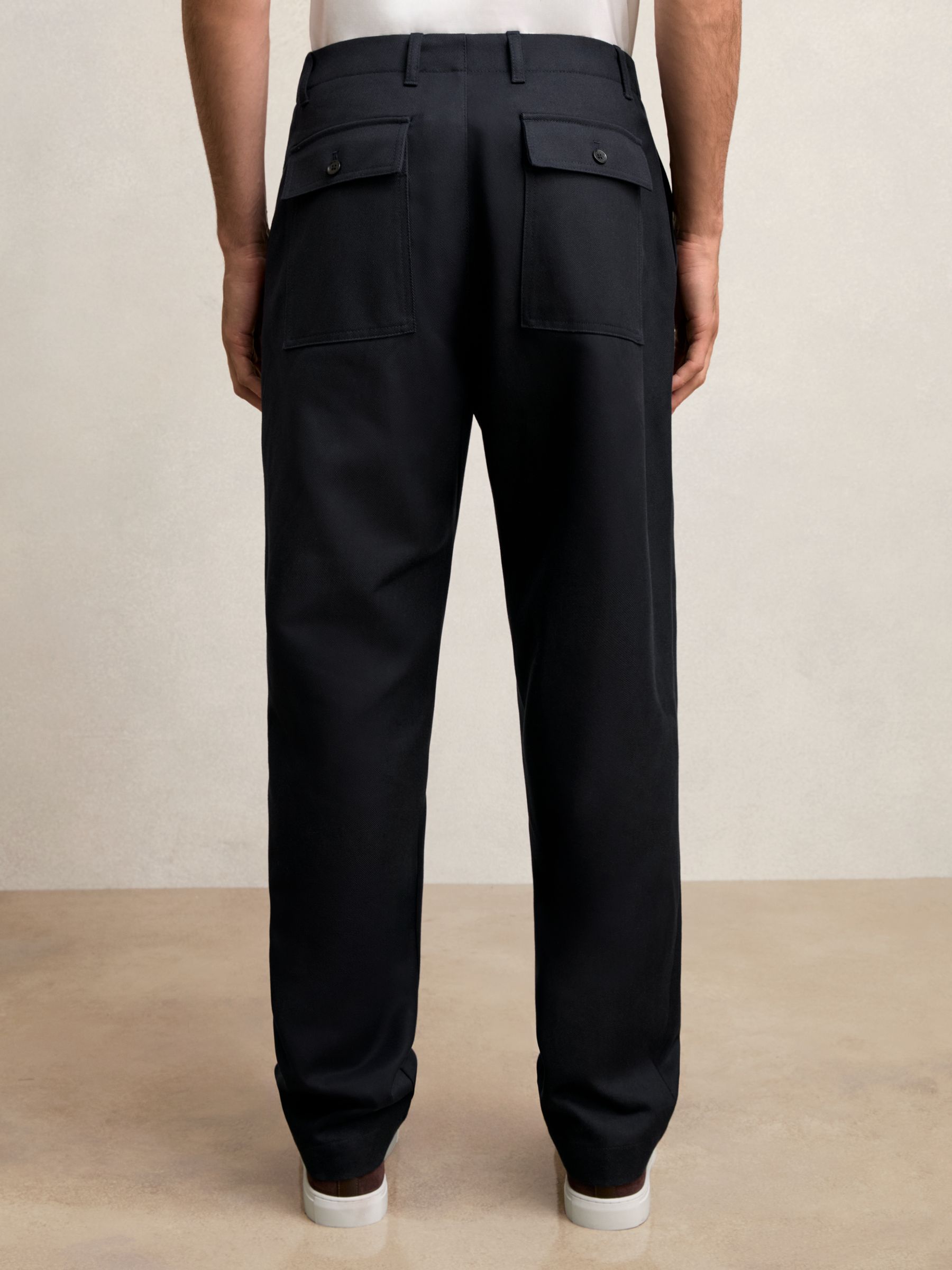 Lyocell Cotton Wide Utility Trousers in Navy