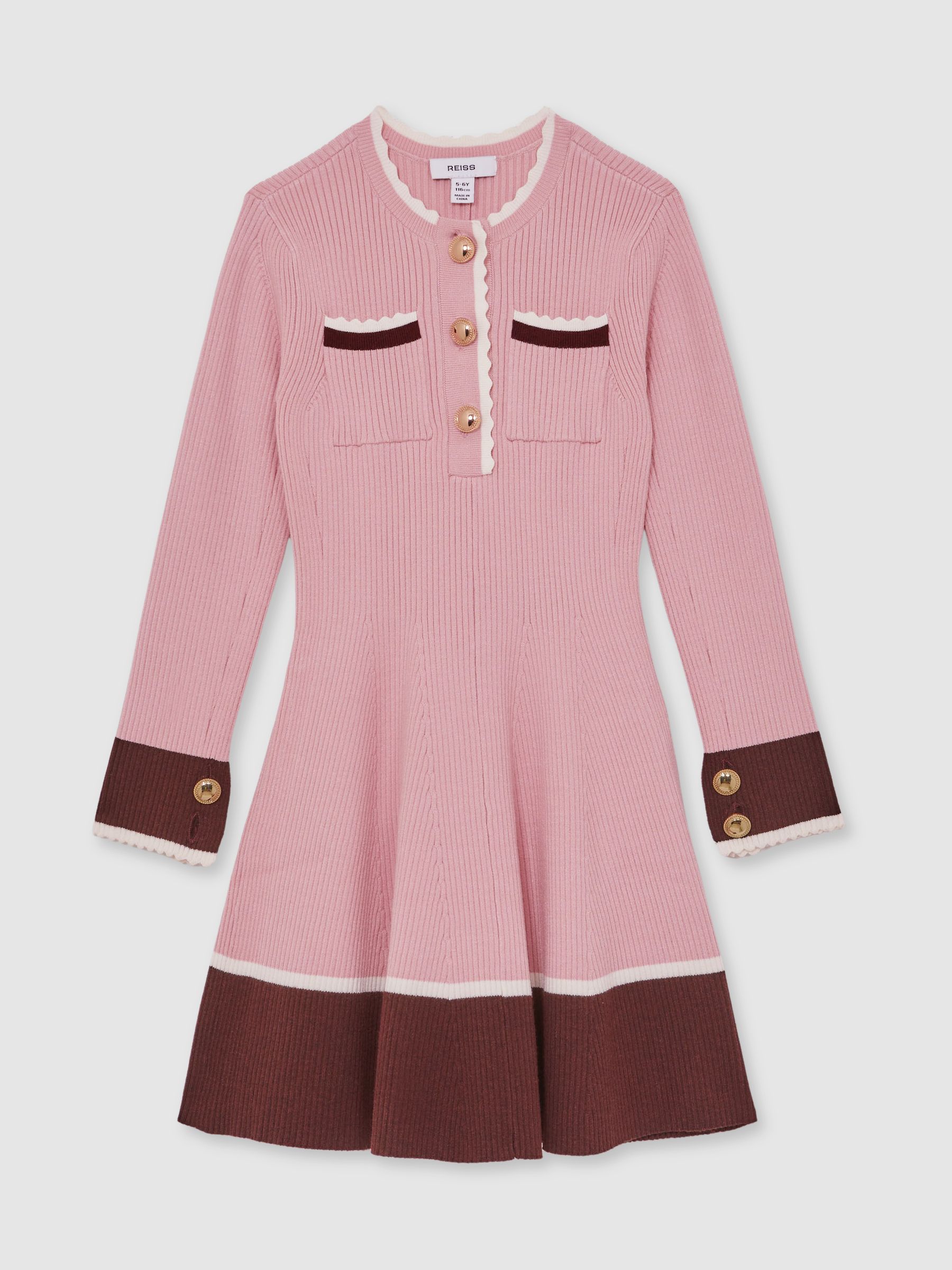 13-14 yrs Scallop-Trim Rib-Knit Dress in Pink