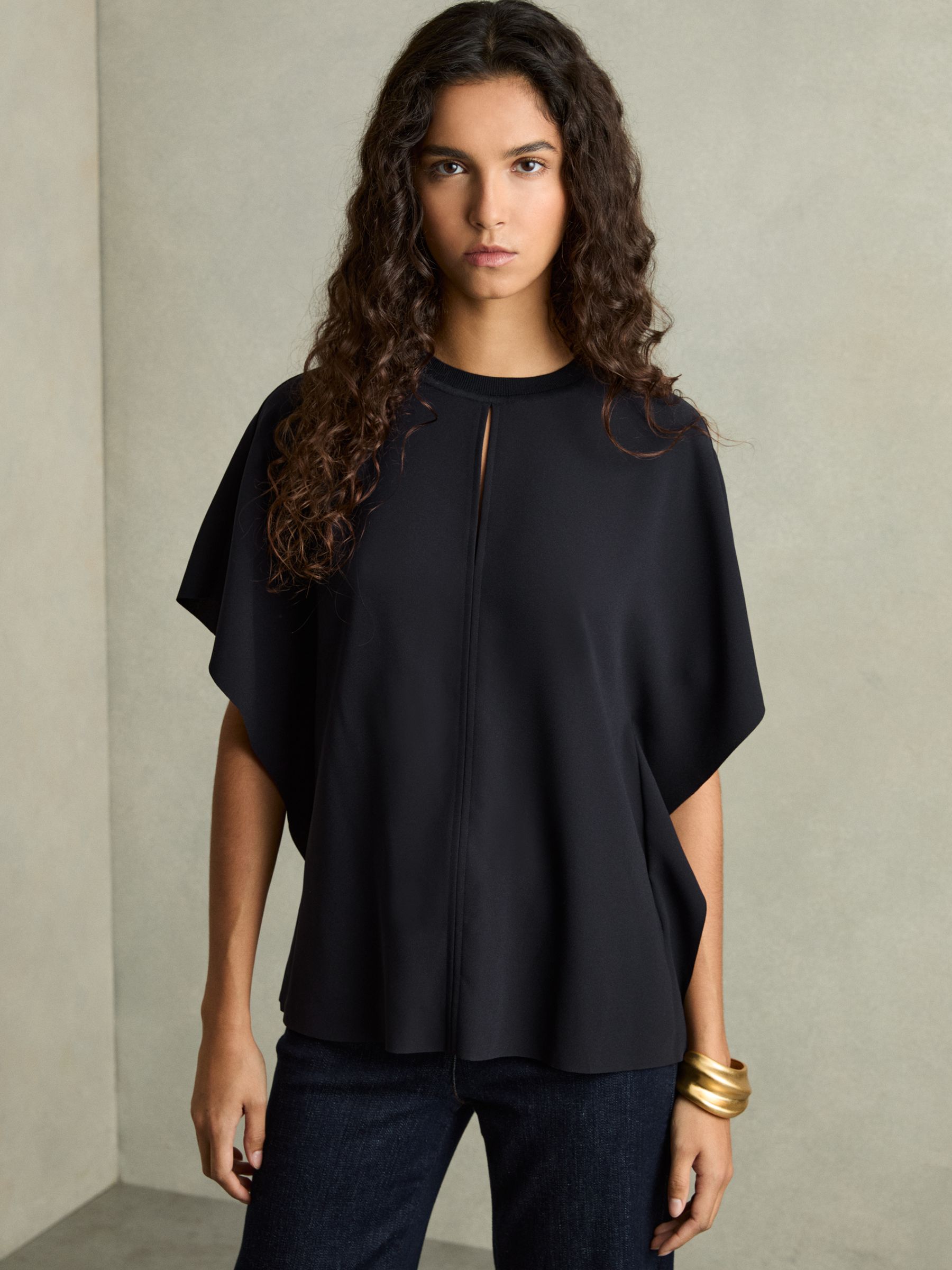 Draped Sleeve Top in Navy