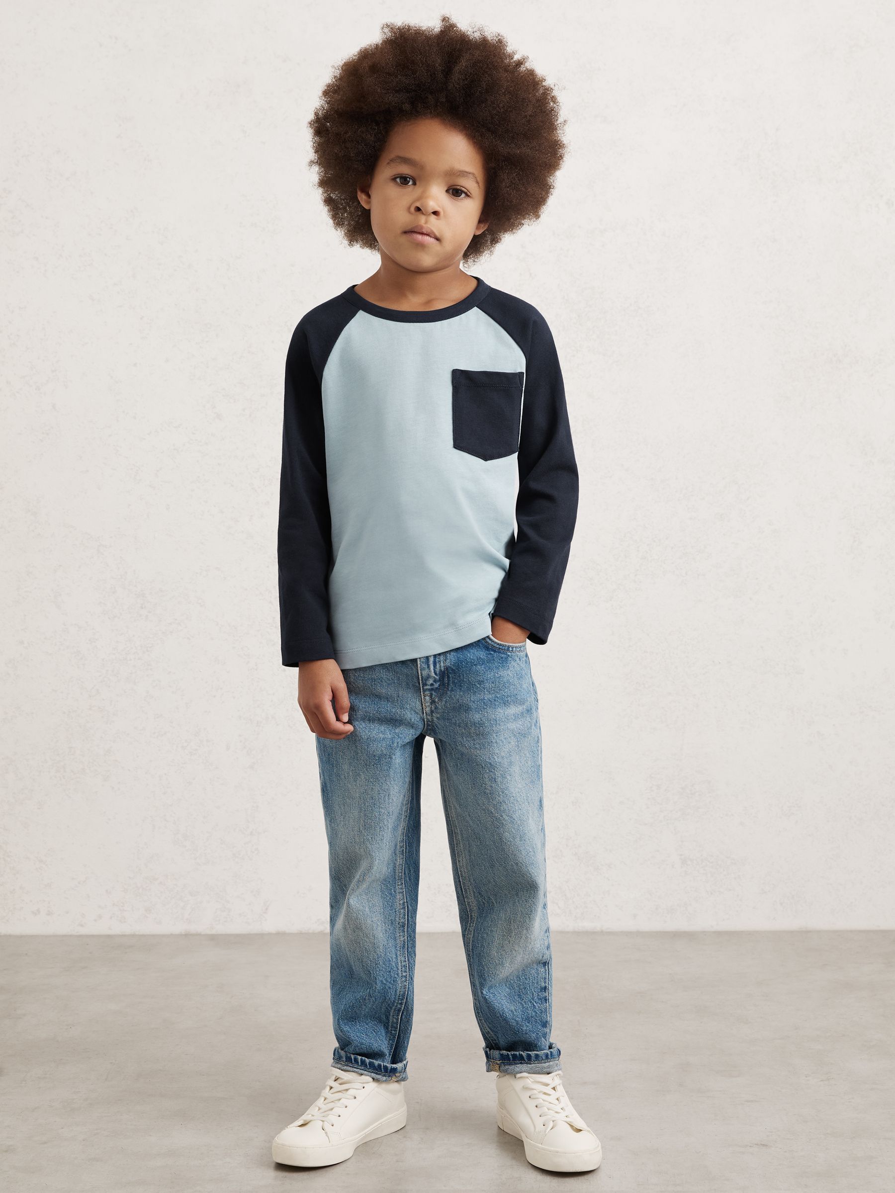 13-14 yrs Cotton Colour-Block Long-Sleeve T-Shirt in Navy Blue