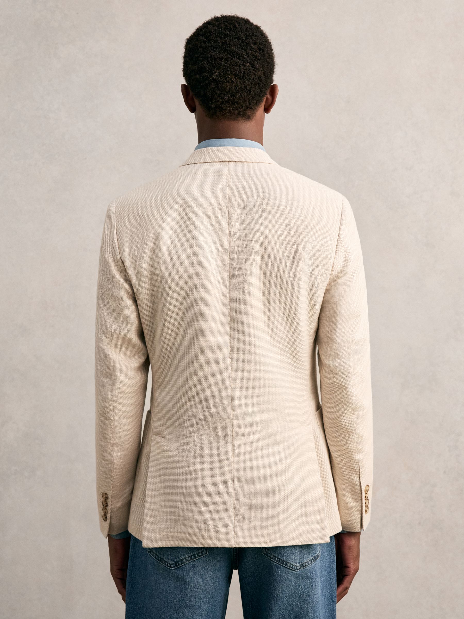 Slim Fit Single Breasted Textured Blazer with Cotton in Stone