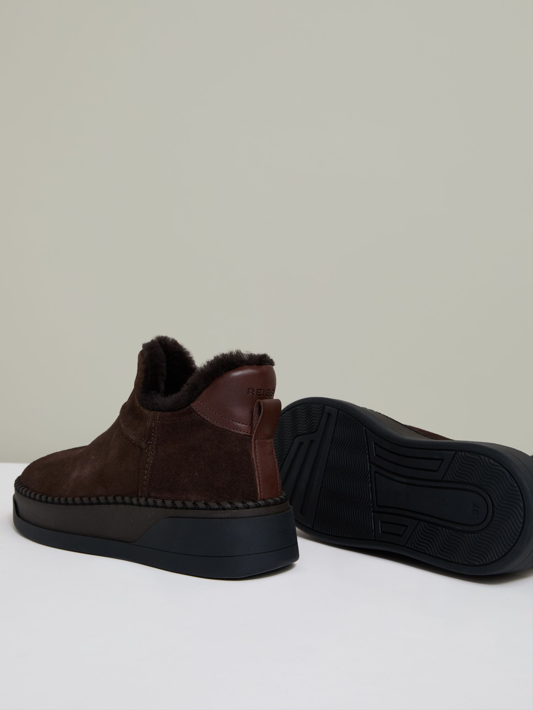 Shearling-Lined Suede Ankle Boots in Chocolate