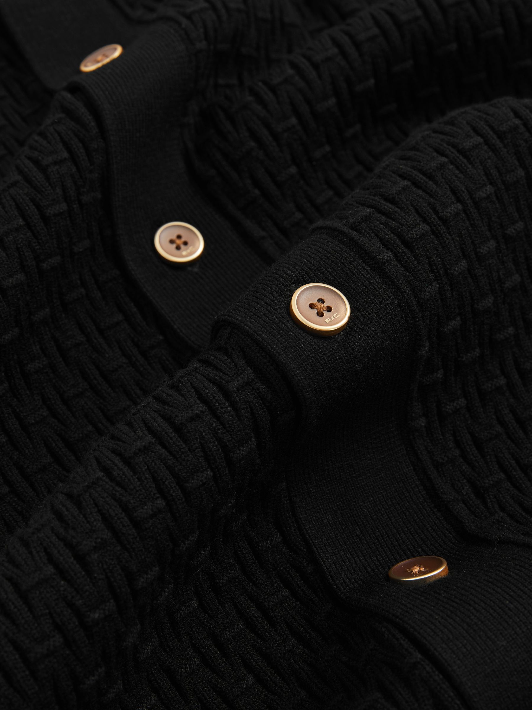 Reiss | Ché Textured Cuff-Trim Shirt in Black