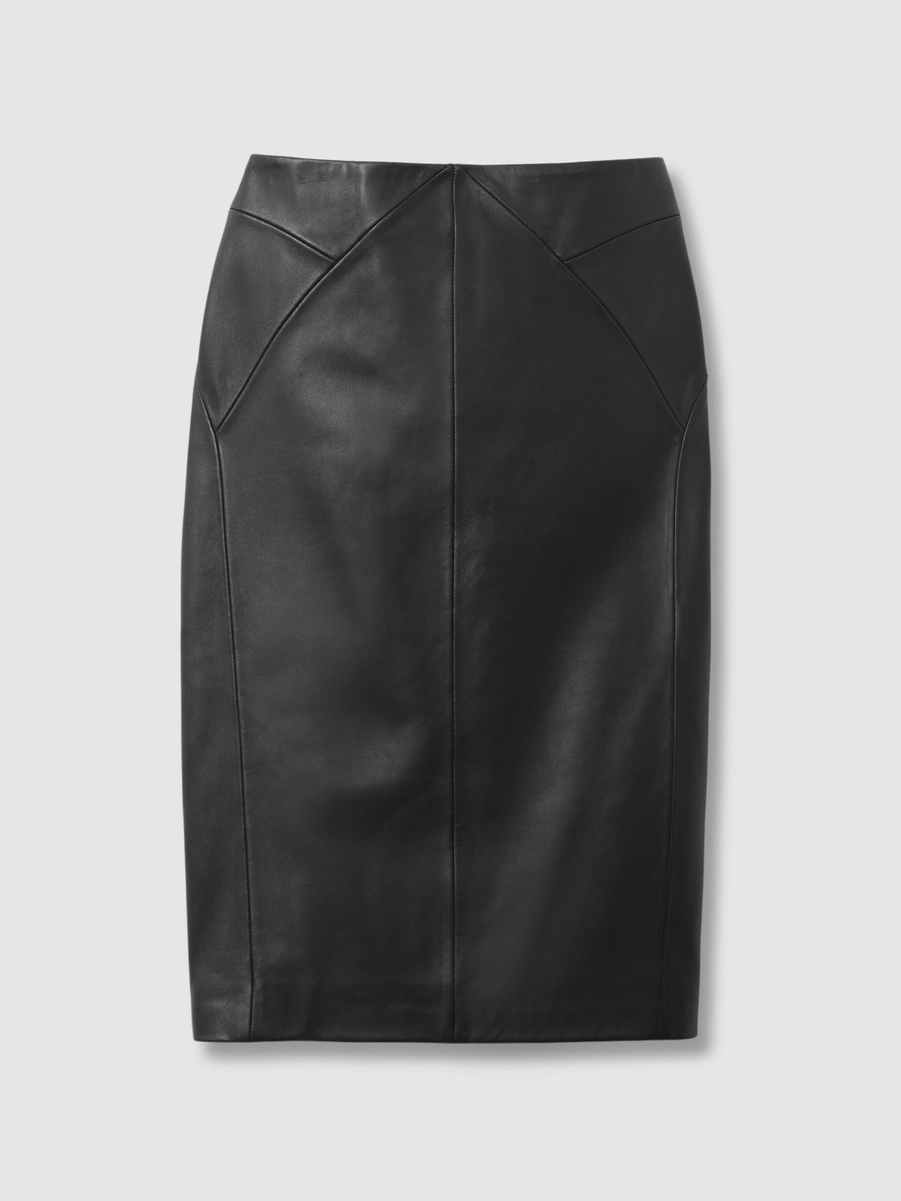 Leather High Rise Midi Skirt in Black