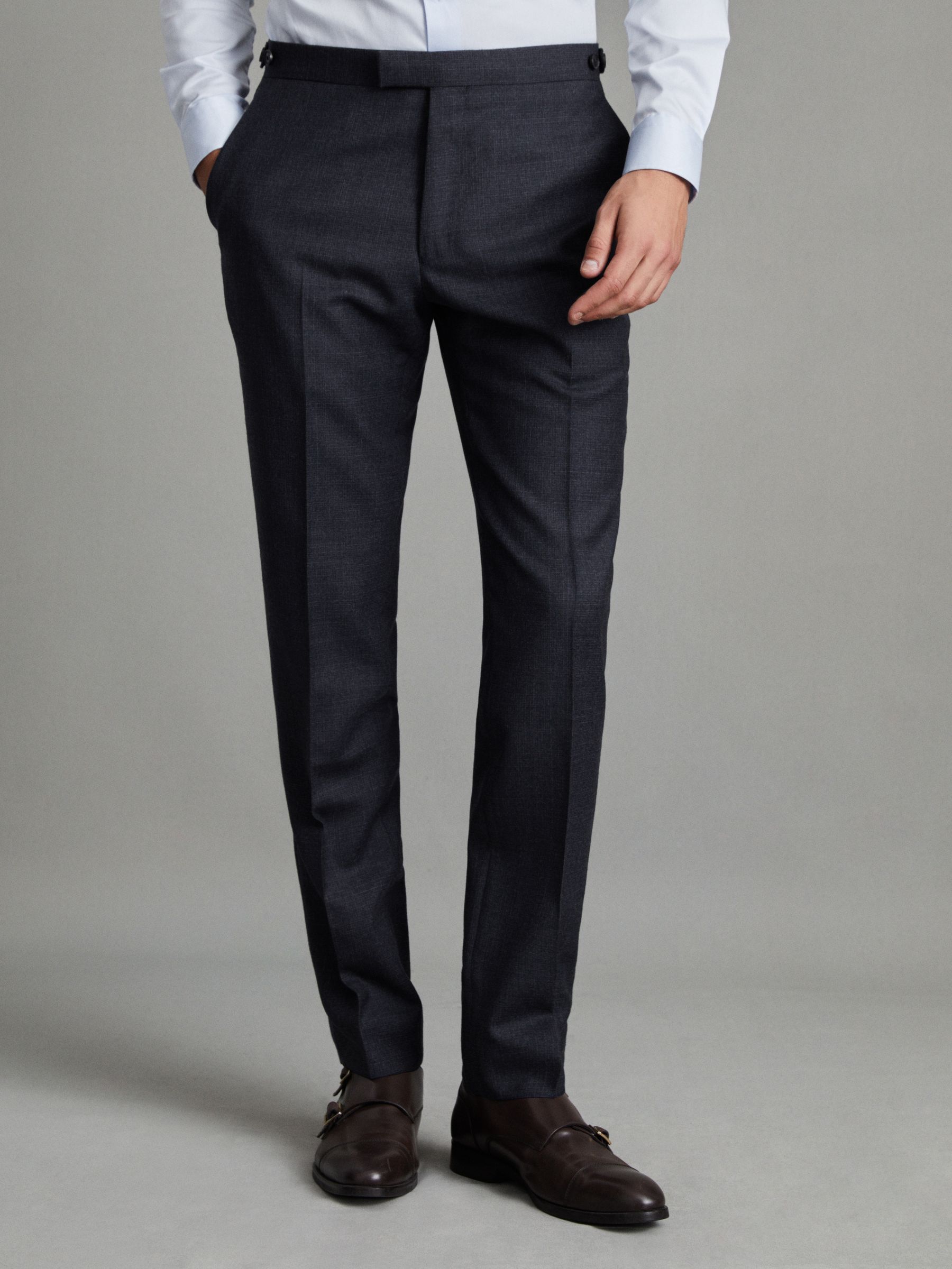 Slim Fit Wool Textured Trousers in Navy