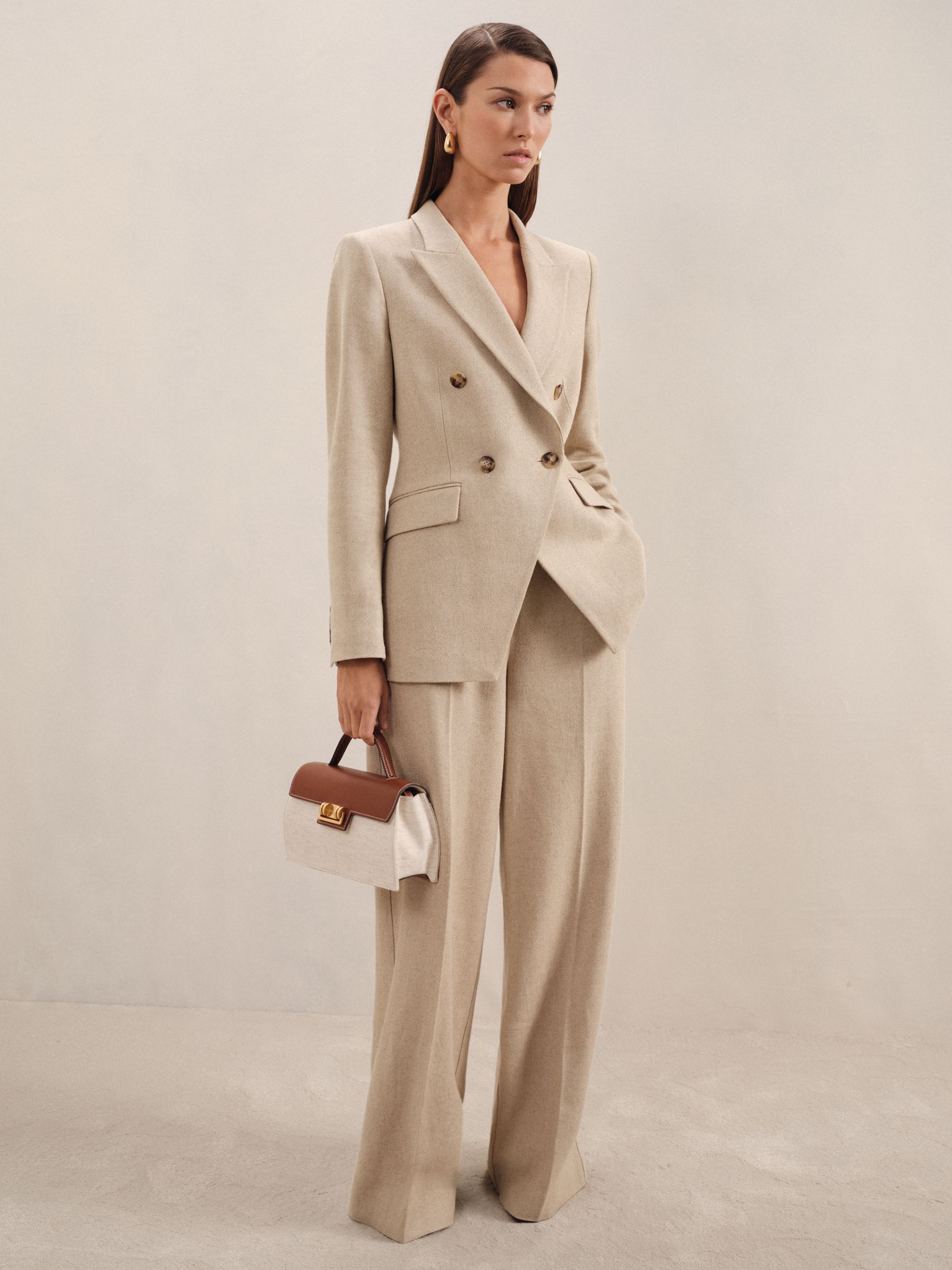 Linen-Blend Double-Breasted Suit Jacket in Neutral