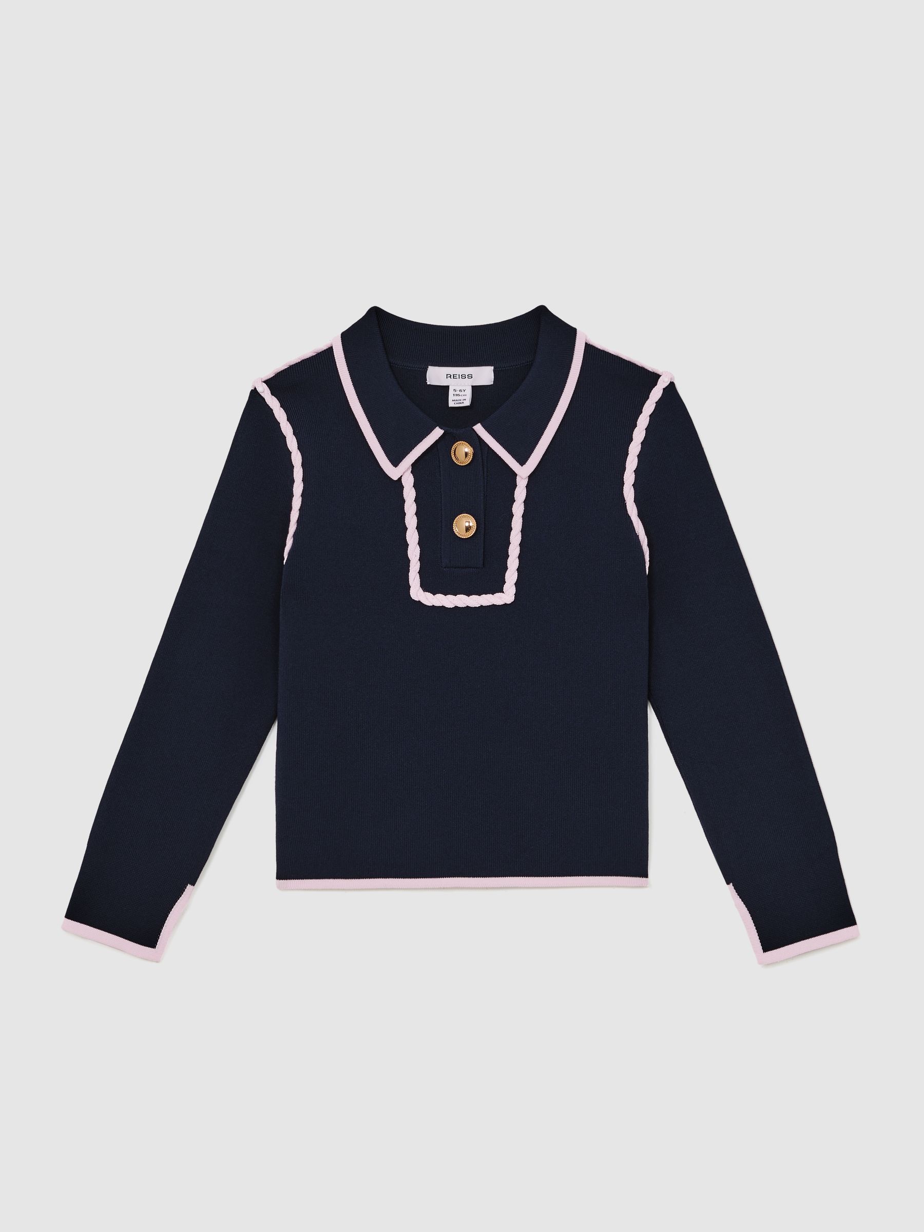 3-9 yrs Piped Knitted Collar Top in Navy