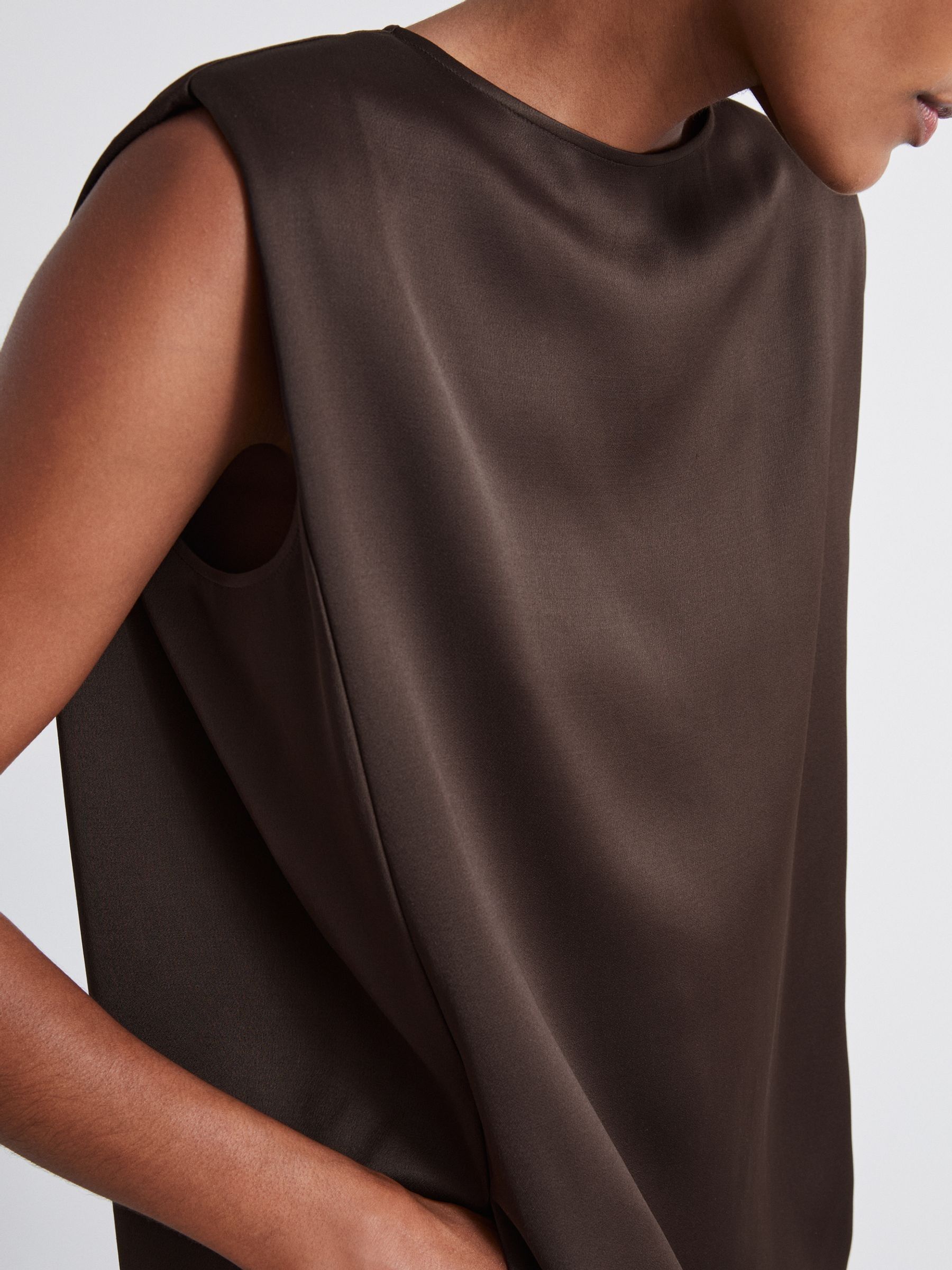 Atelier Satin Tunic Top with Wool in Chocolate