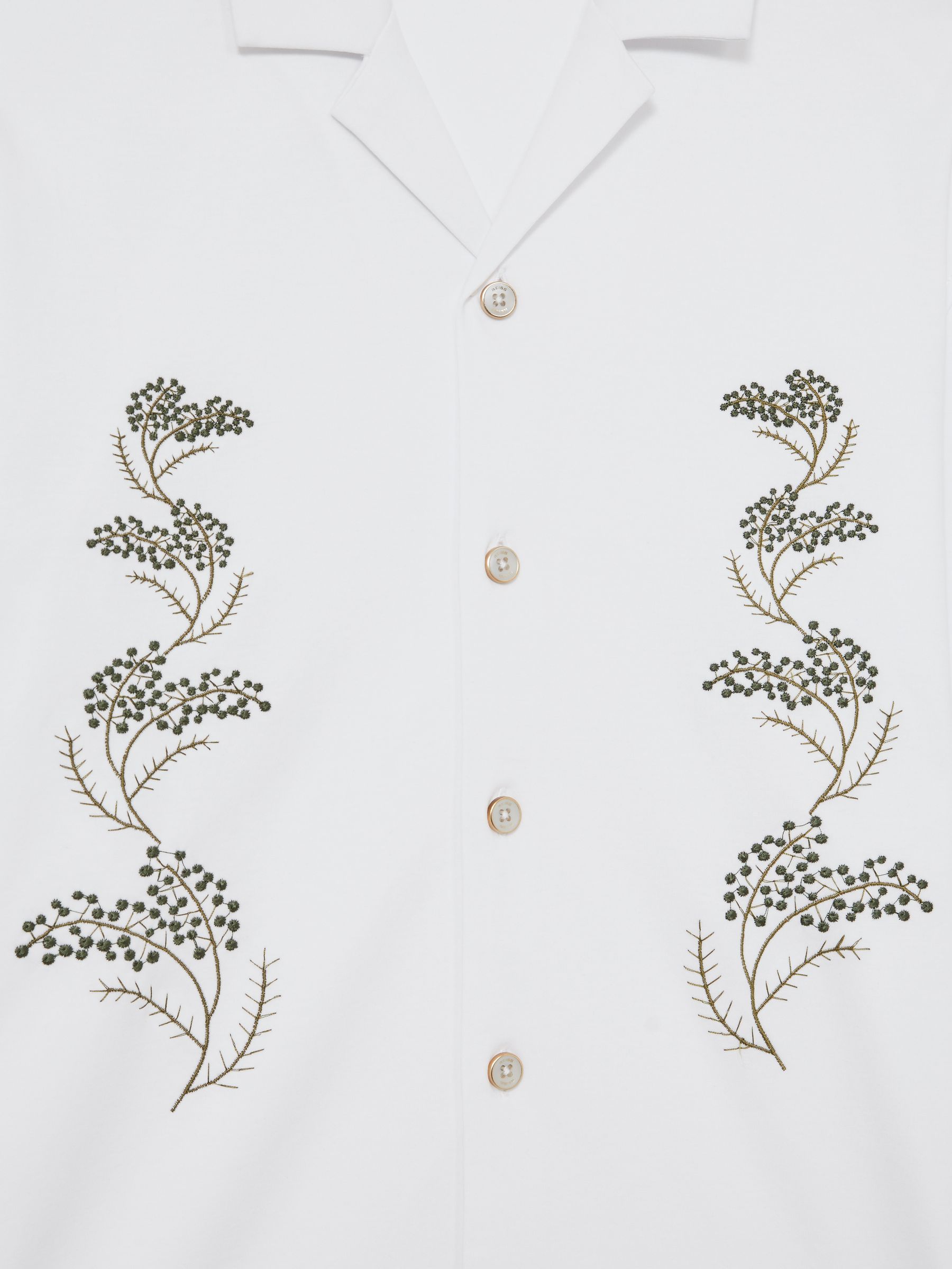 Cotton Floral Embroidered Shirt in White