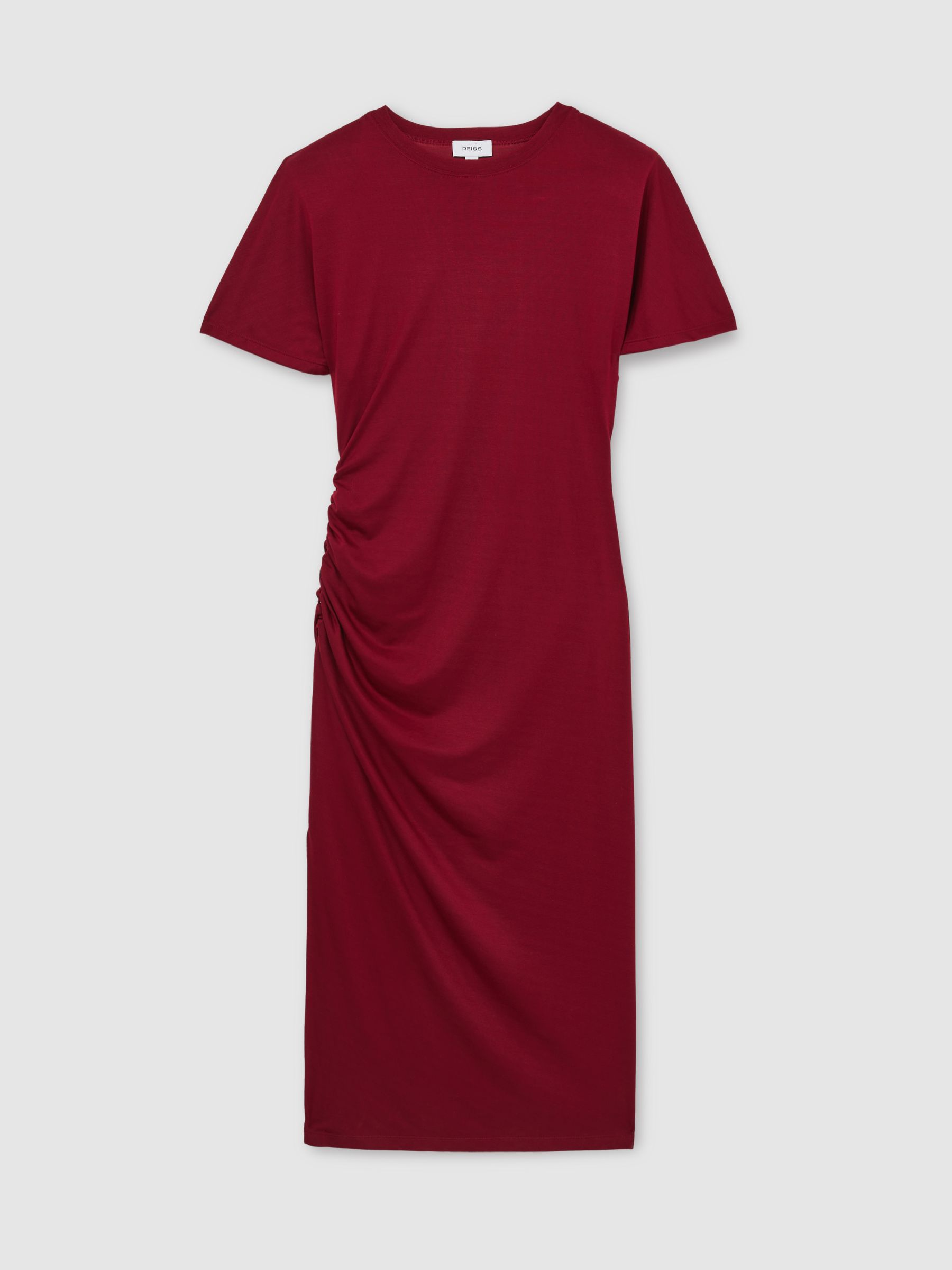 Modal-Blend Ruched Midi Dress in Red