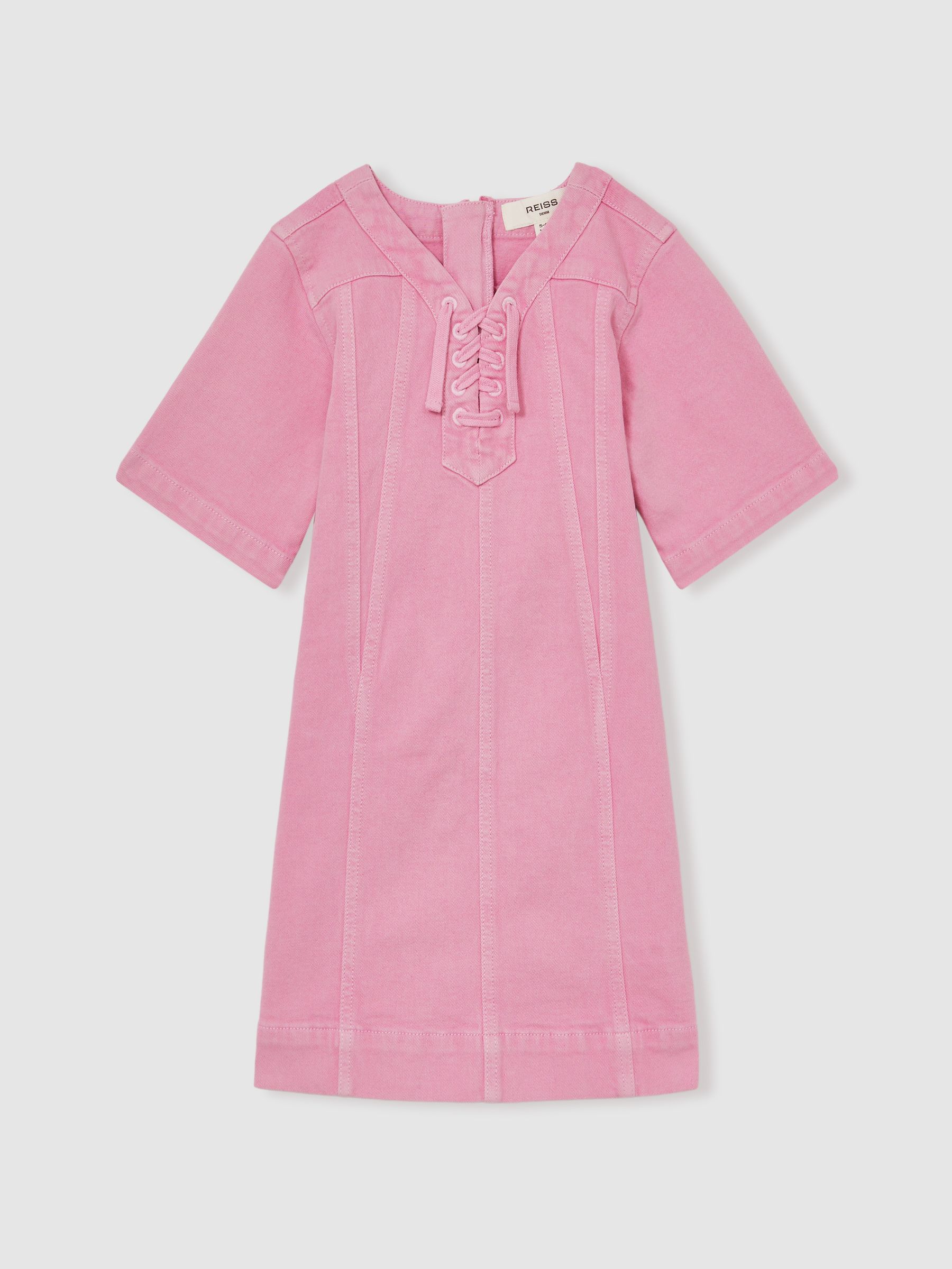 4-9 yrs Lace-Up Detail Denim Dress in Pink