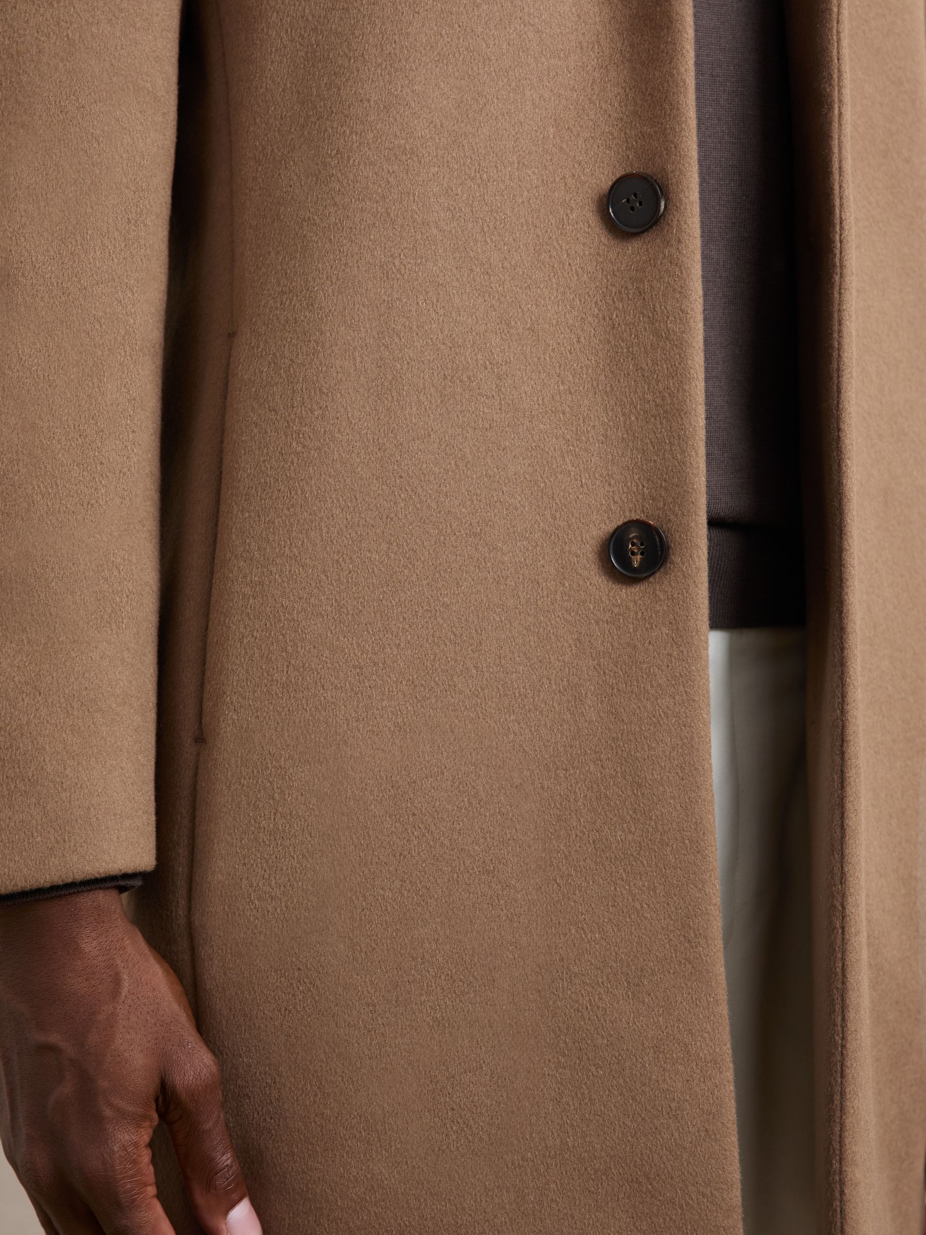 Wool-Blend Single-Breasted Overcoat in Light Brown