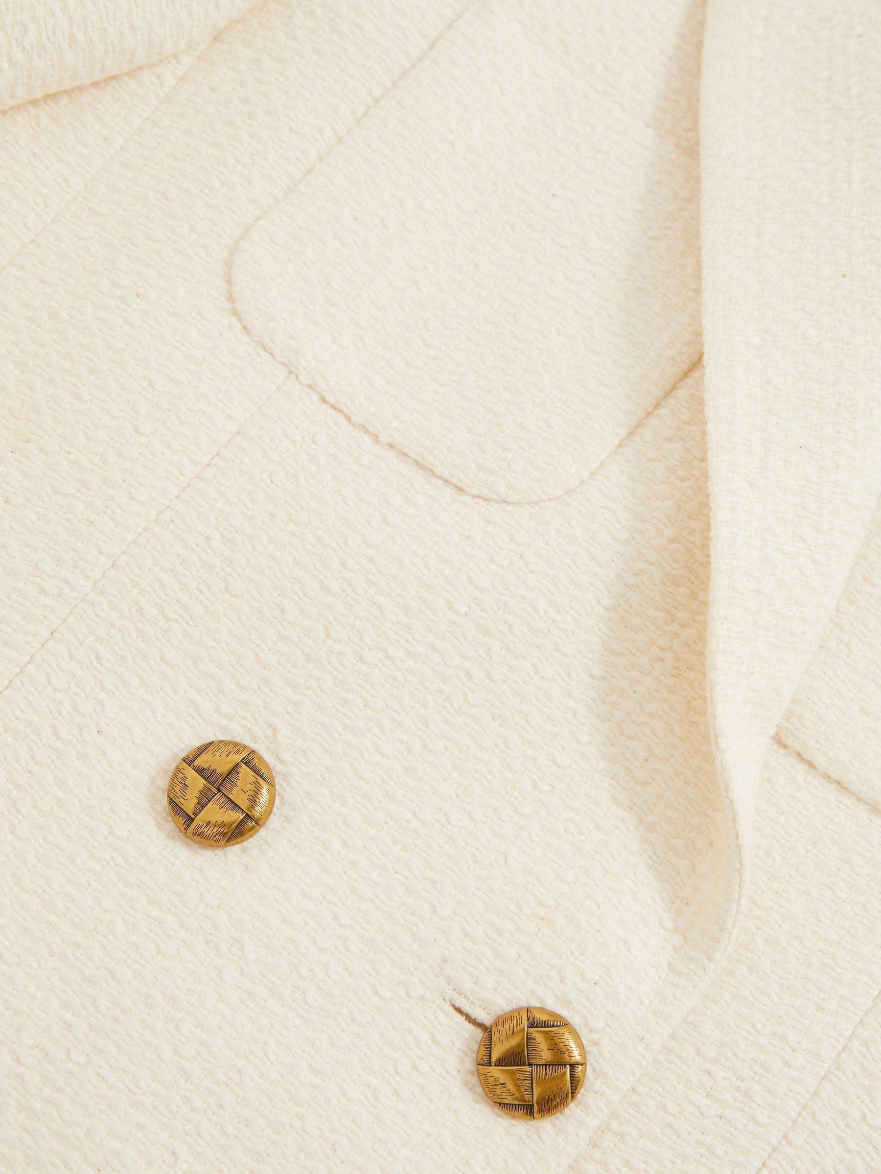 Double-Breasted Textured Cropped Blazer with Wool and Cotton in White