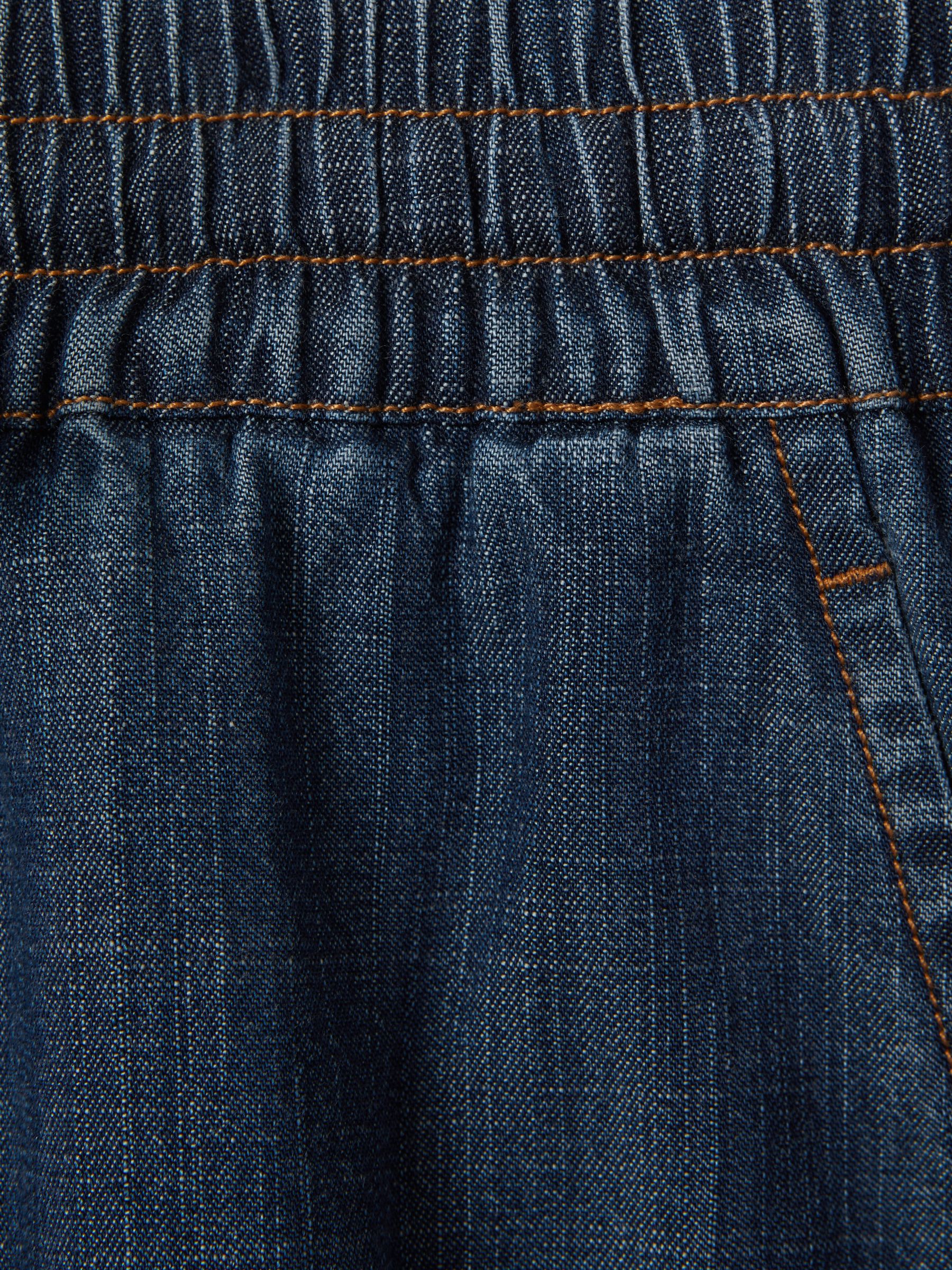 Denim Look Wide Leg Trousers in Mid Blue