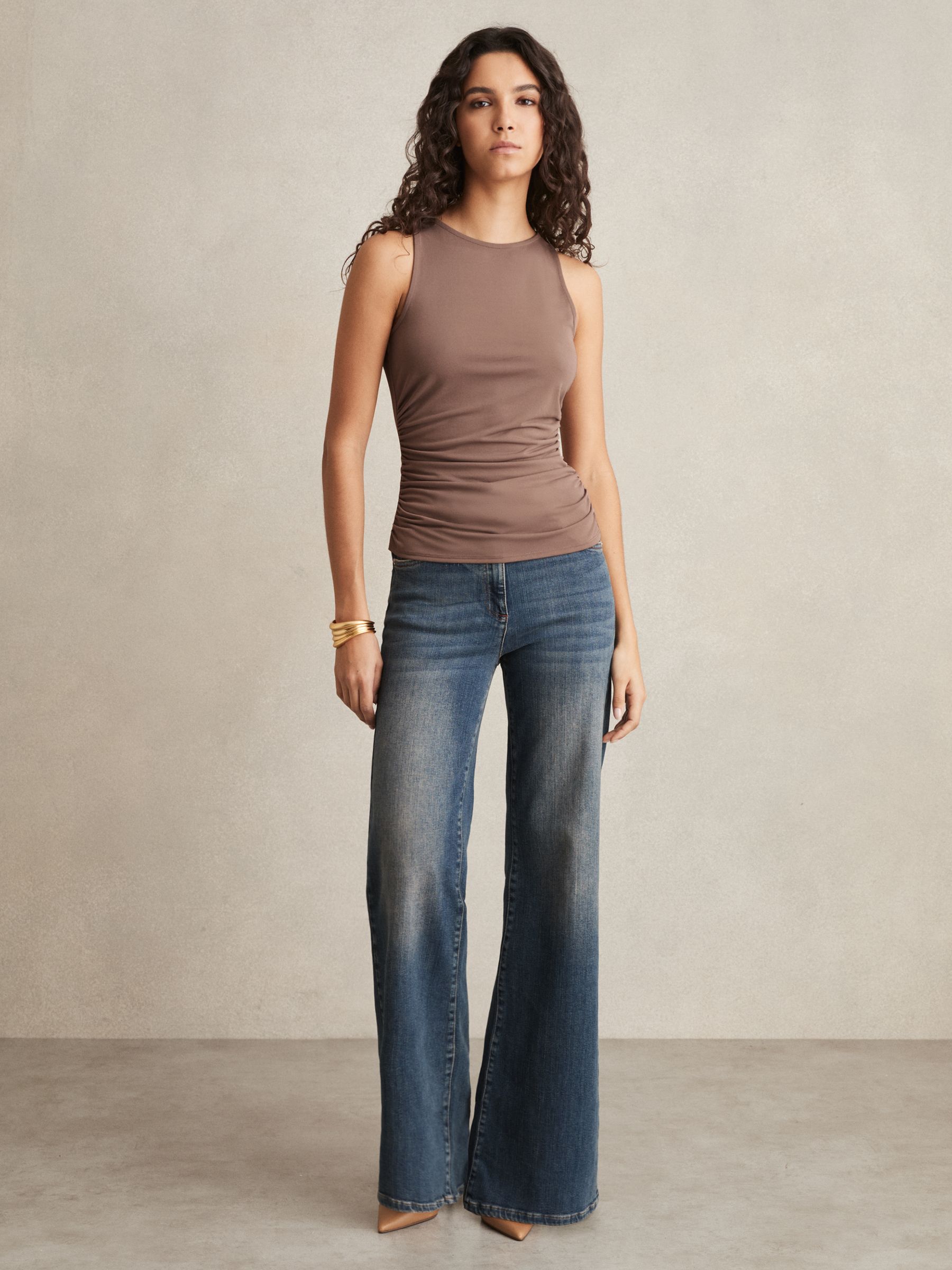 Ruched-Side Jersey Top in Mink